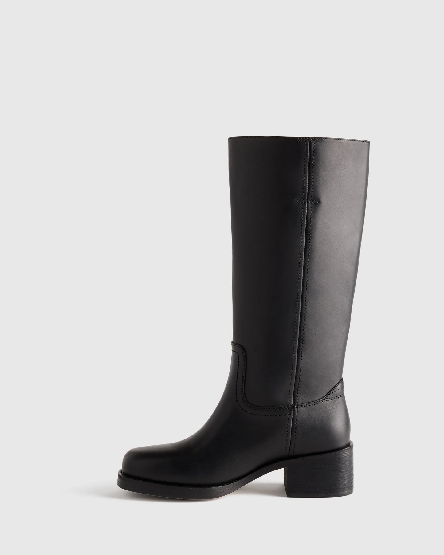 Italian Leather Block Heel Boot - 5 / Chestnut