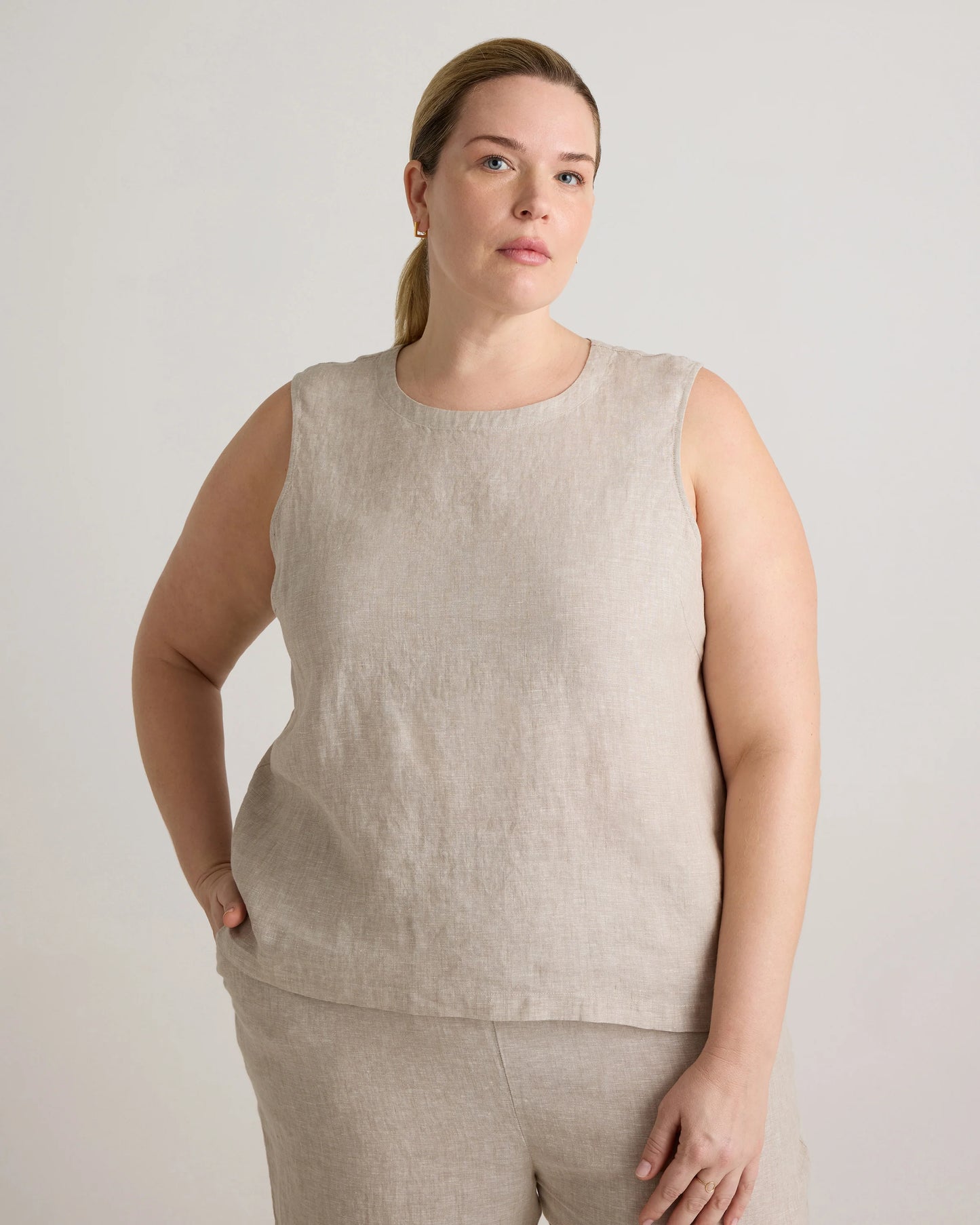 100% European Linen Tank - 1X / White