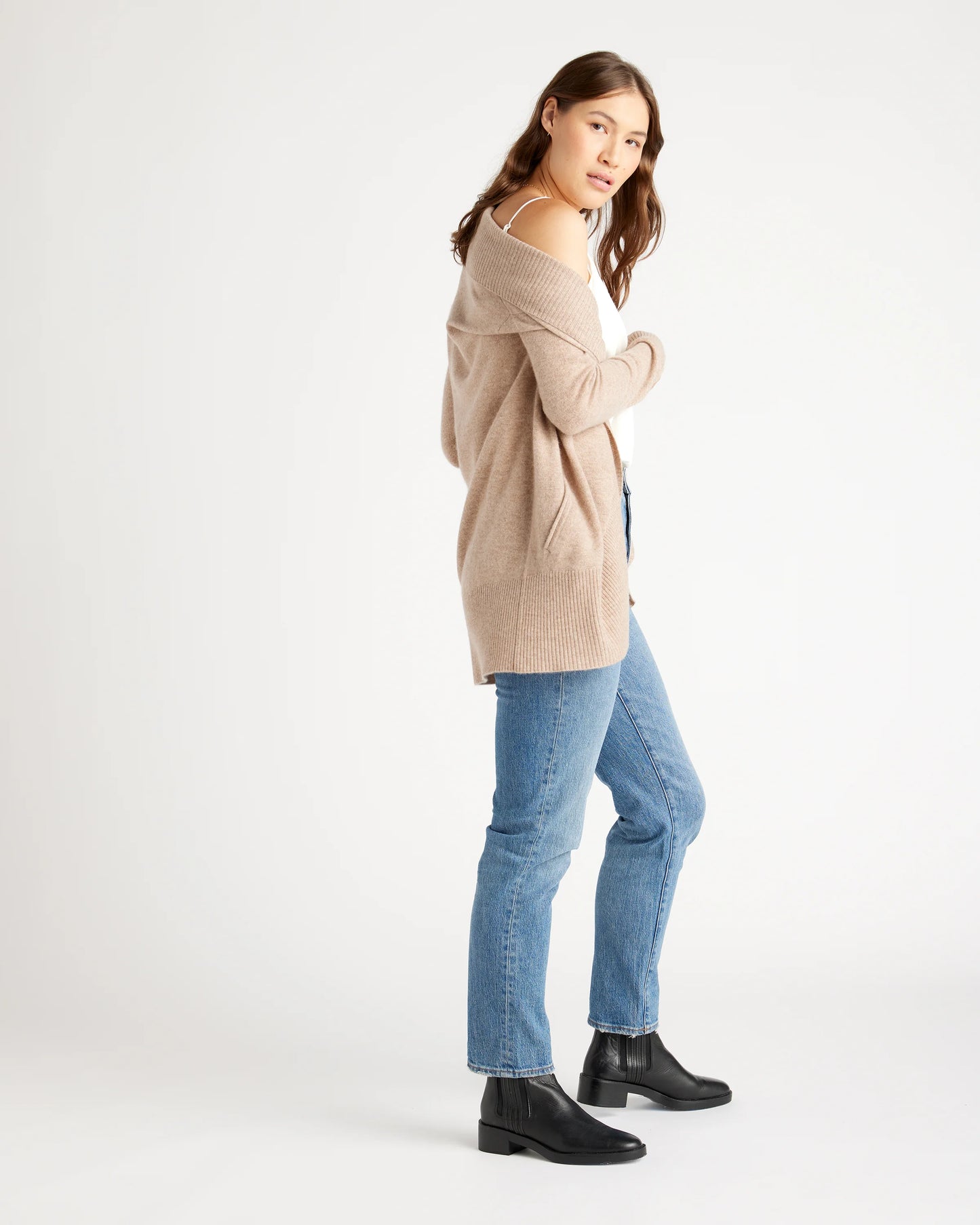 Mongolian Cashmere Open Cardigan Sweater - XS / Brown