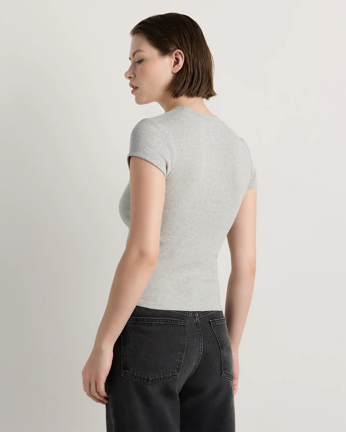 Organic Cotton Micro-Rib Crewneck Tee - XS / Heather Oatmeal