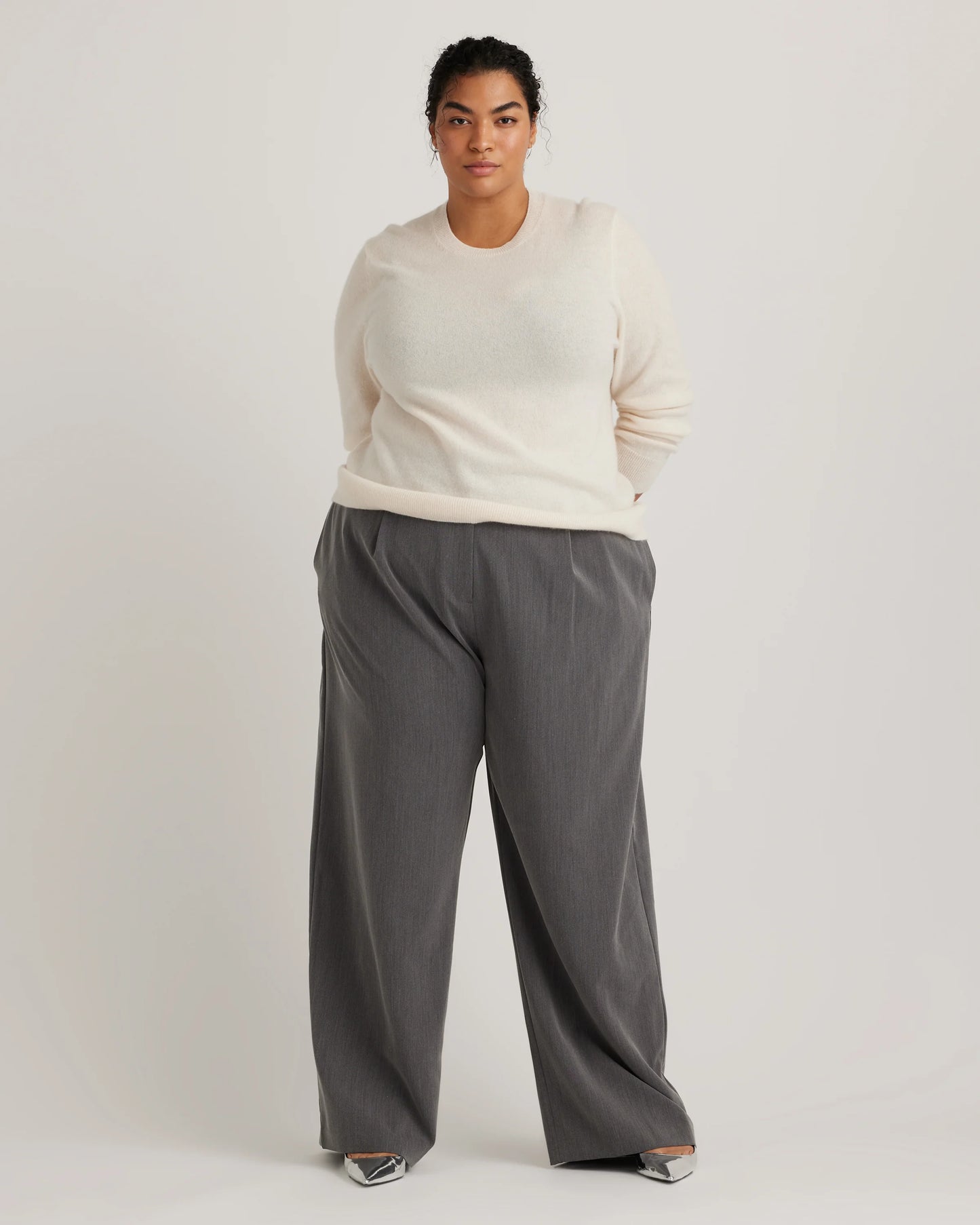 Mongolian Cashmere Crewneck Sweater - 1X / Pale Custard Yellow