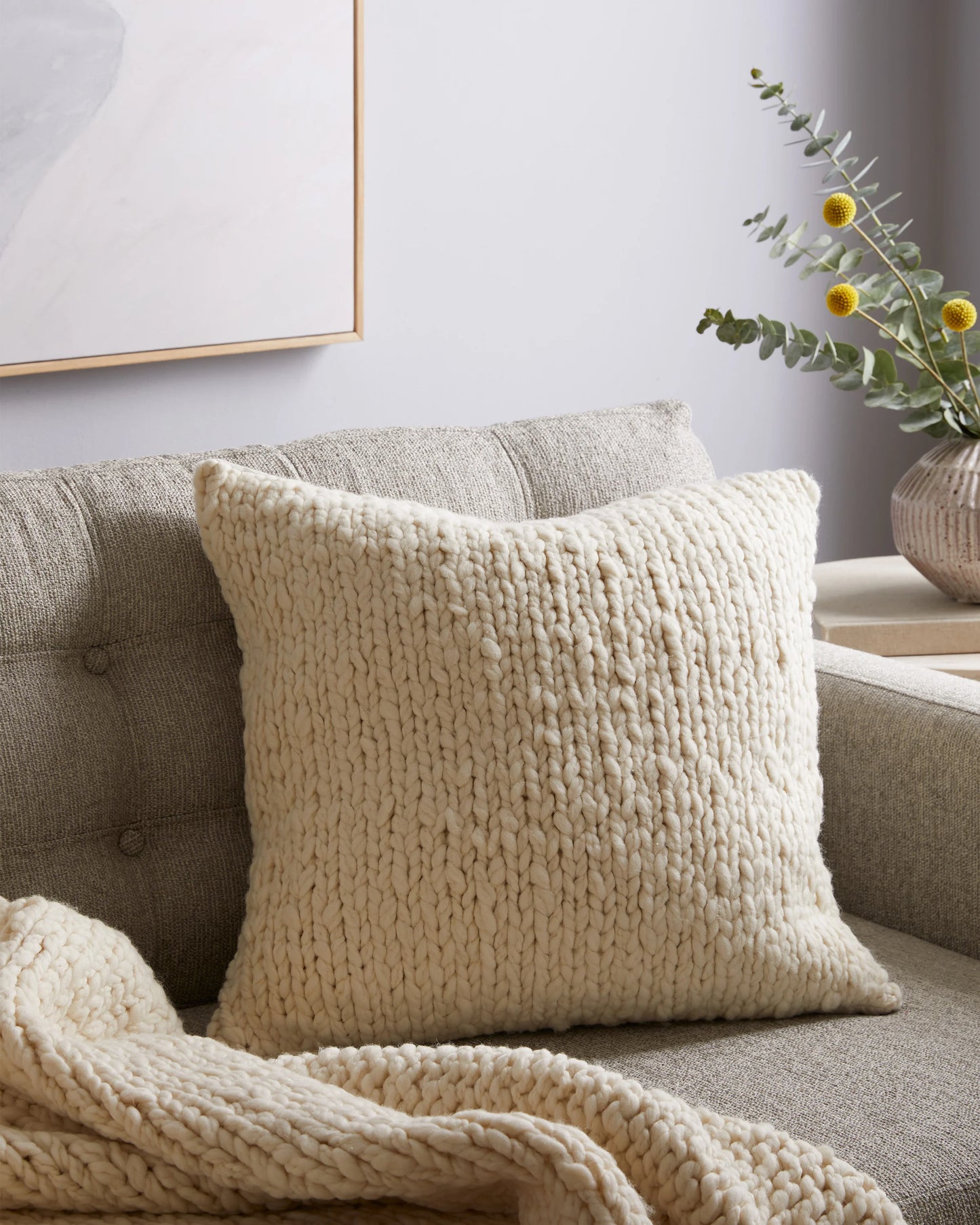 Chunky Hand Knit Wool Pillow Cover (Set of 2) - 20x20 / Neutral
