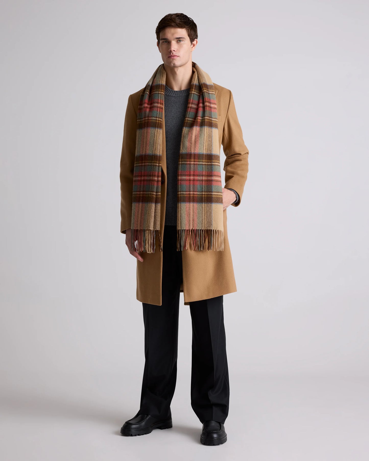 Mongolian Cashmere Tartan Scarf - One Size / Neutral Tartan