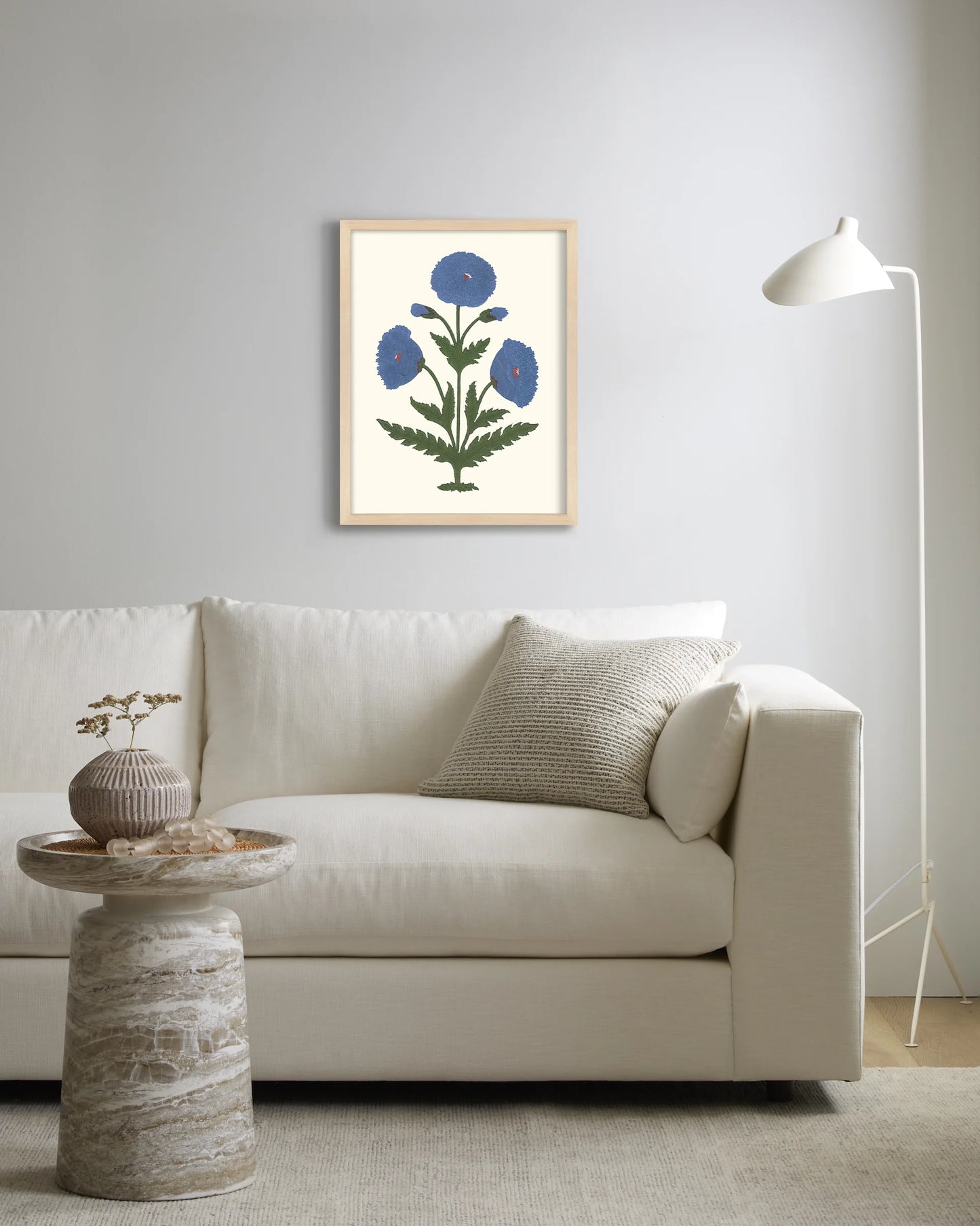 Blue Mughal Poppy Antique Print - 21.25"x26.25" / White