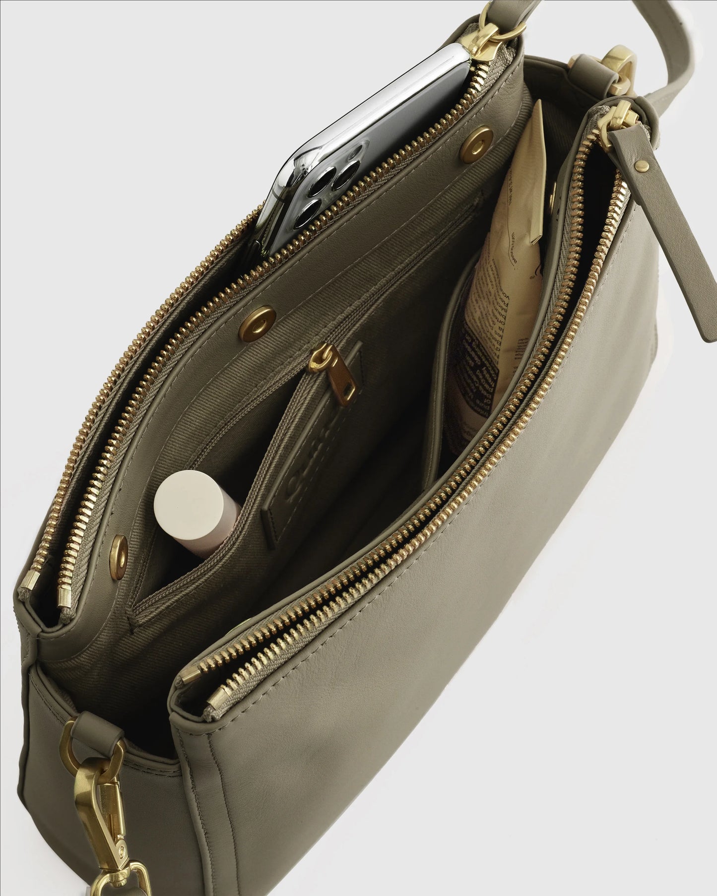 Italian Leather Triple Compartment Crossbody - One Size / Black