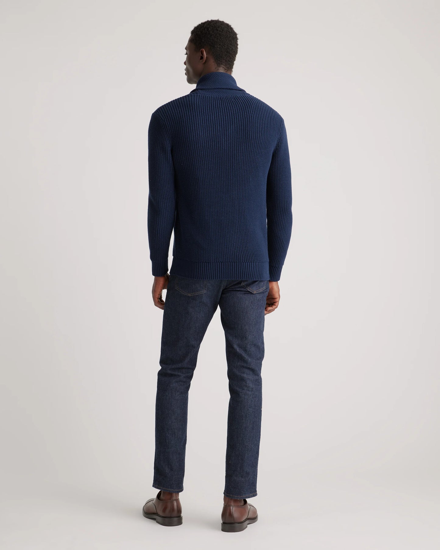 100% Organic Cotton Shawl-Collar Cardigan Sweater - S / Navy
