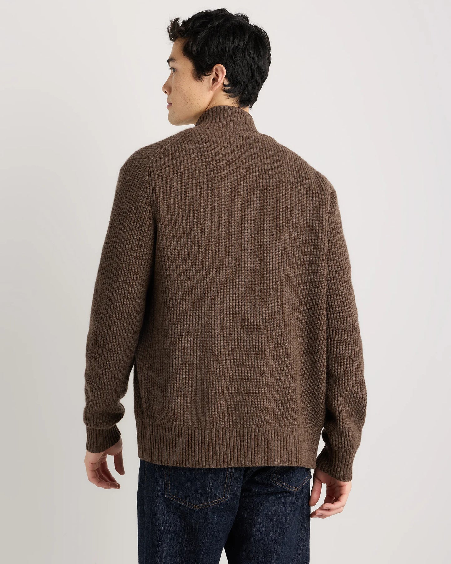 Mongolian Cashmere Fisherman Full Zip Sweater - S / Teak