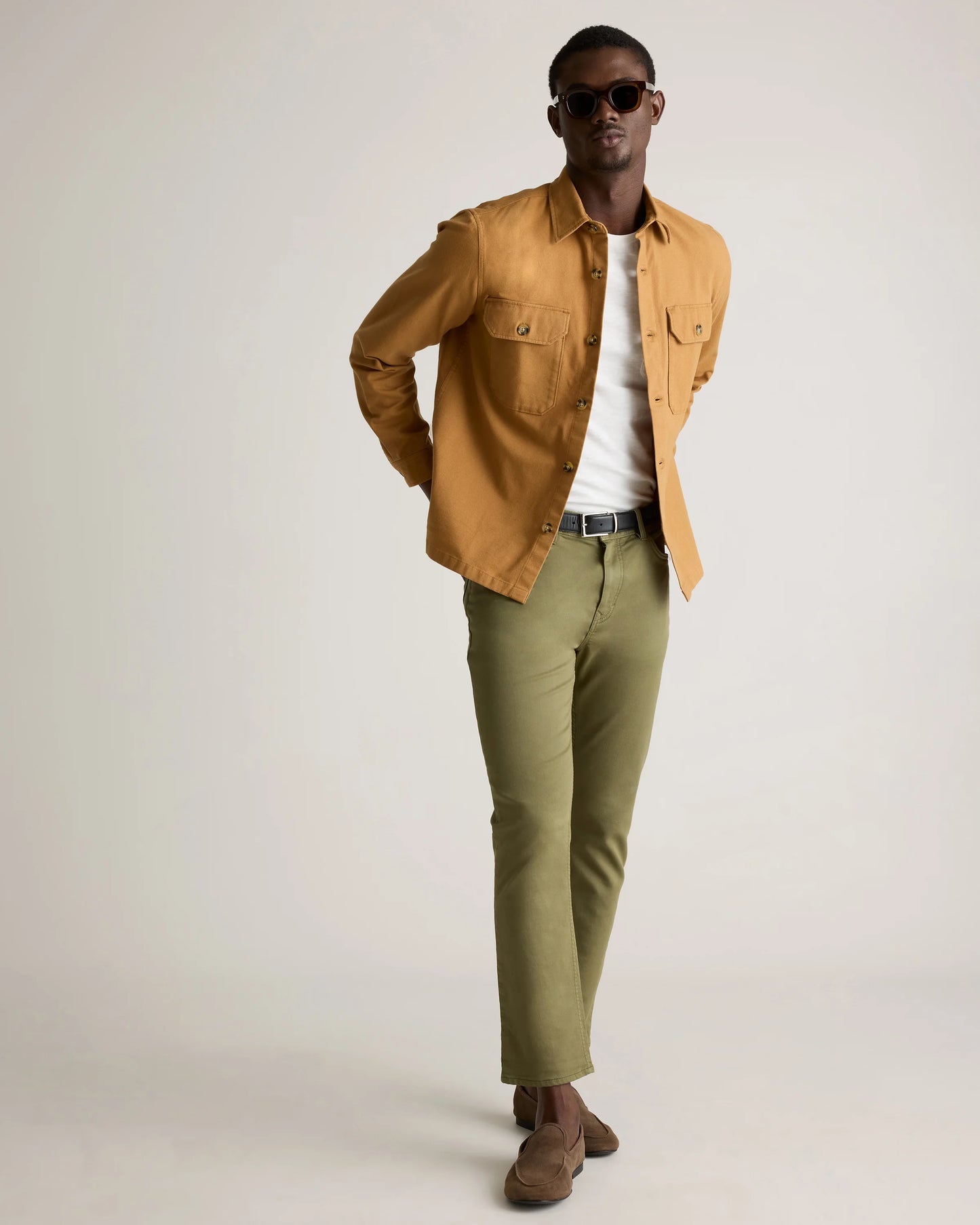 Double-Brushed Stretch Overshirt Jacket - S / Camel