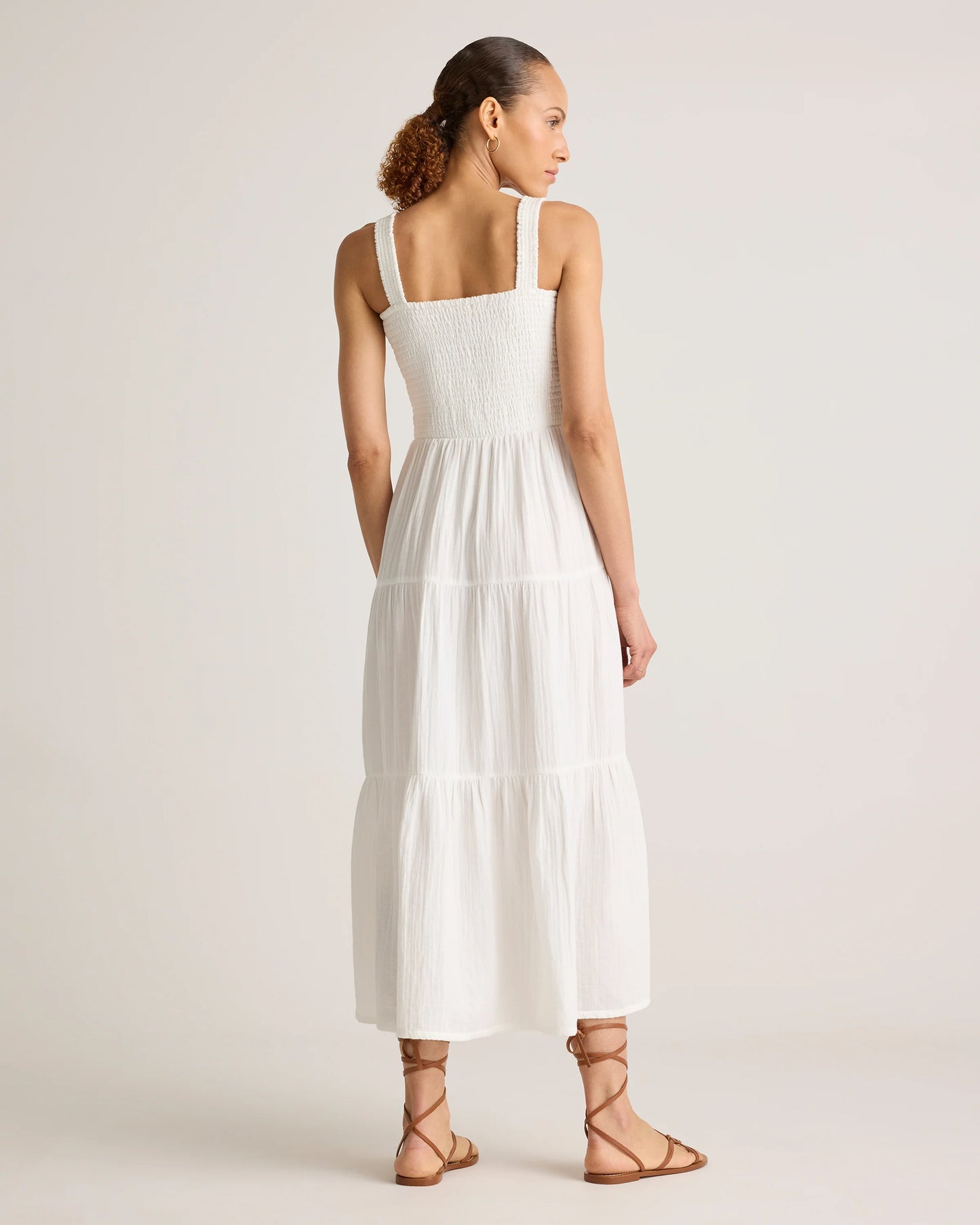 100% Organic Cotton Gauze Smocked Sleeveless Maxi Dress - XS / Blue Gingham