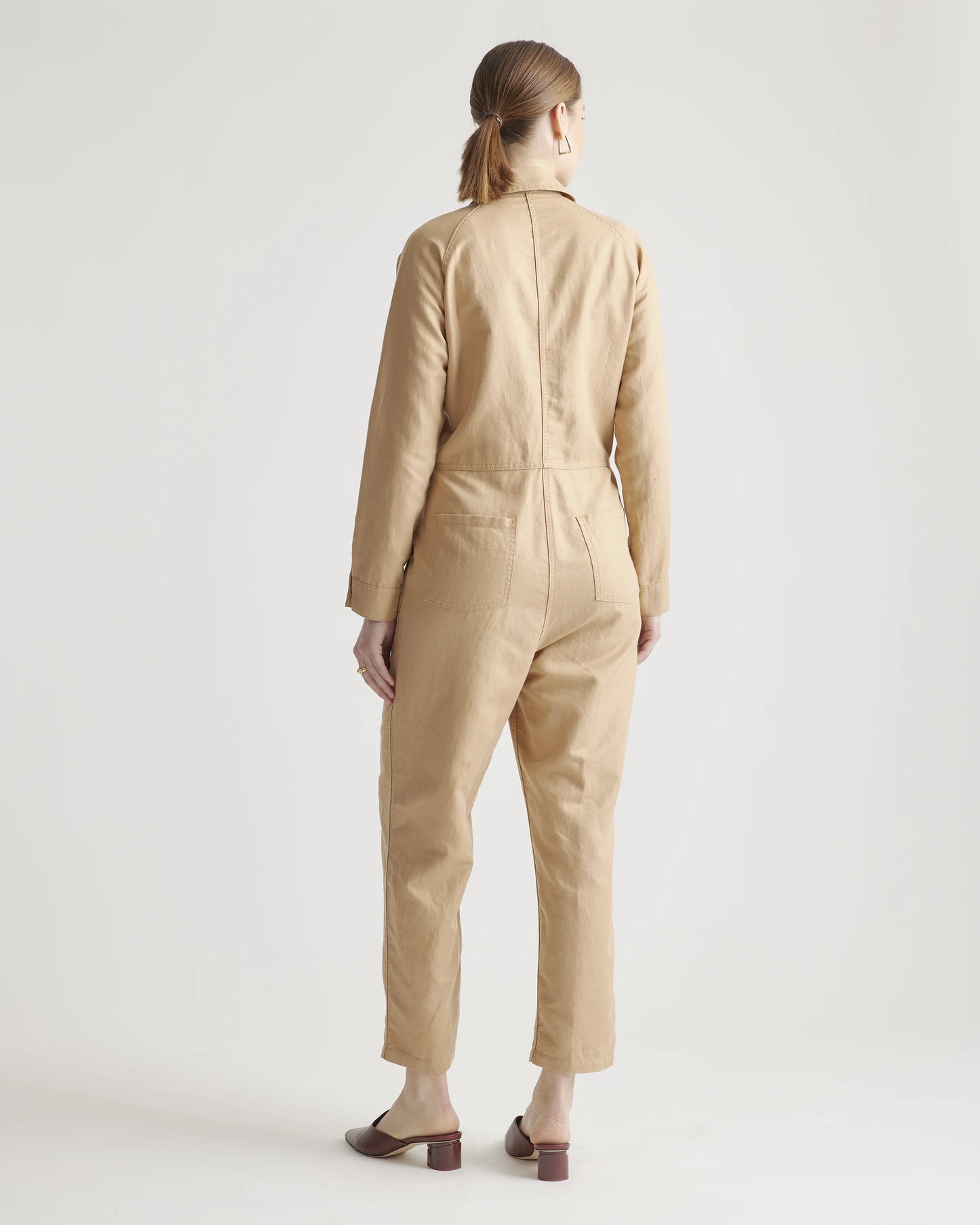 Cotton Linen Twill Long Sleeve Coverall Jumpsuit - XS / Army Green