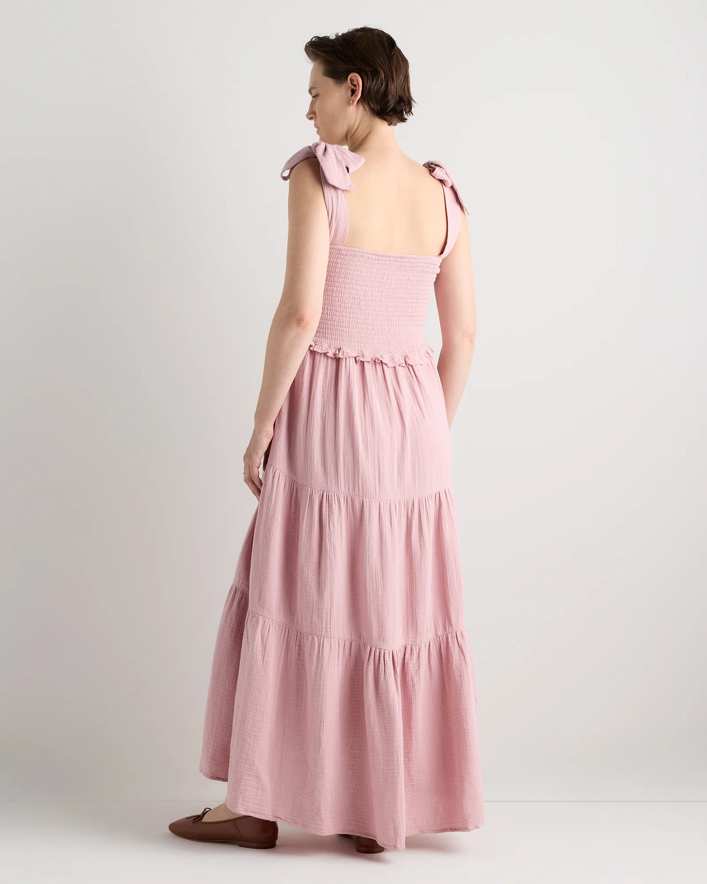 100% Organic Cotton Gauze Smocked Sleeveless Midi Dress - XS / Khaki Gingham