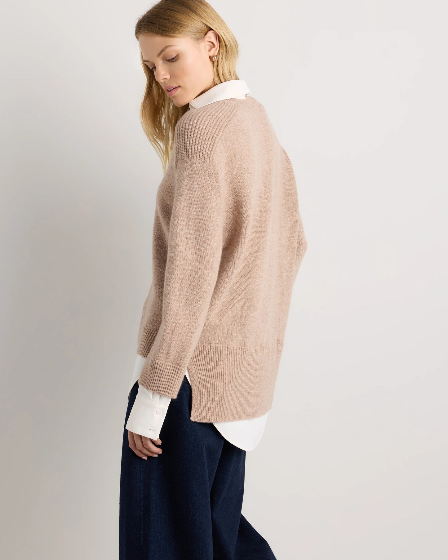 100% Mongolian Cashmere Layered V-Neck Sweater - XS / Ivory