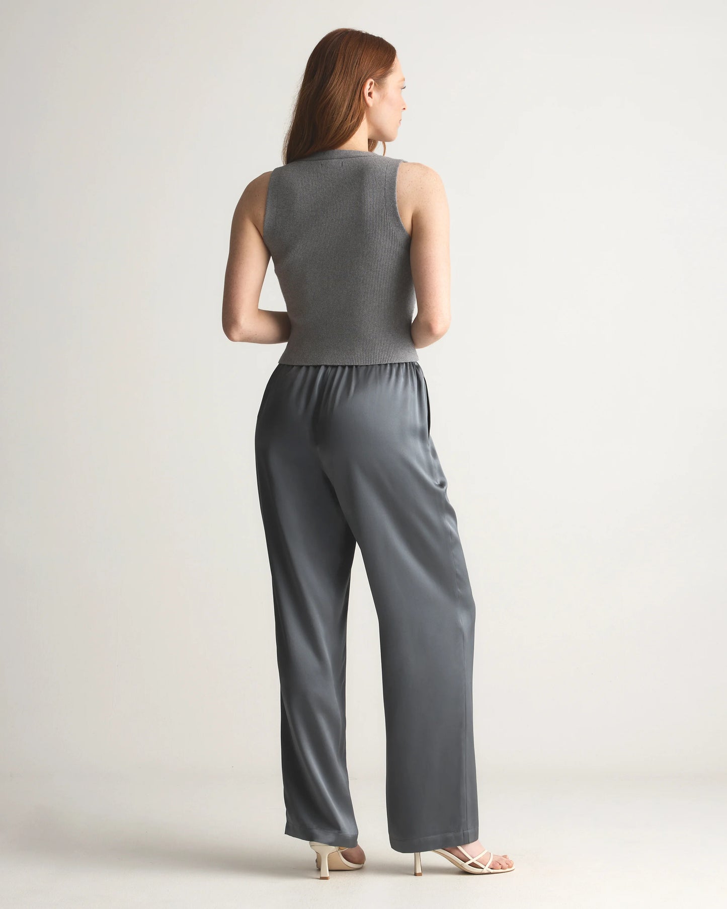 100% Washable Silk Drawstring Wide Leg Pants - XS / Champagne