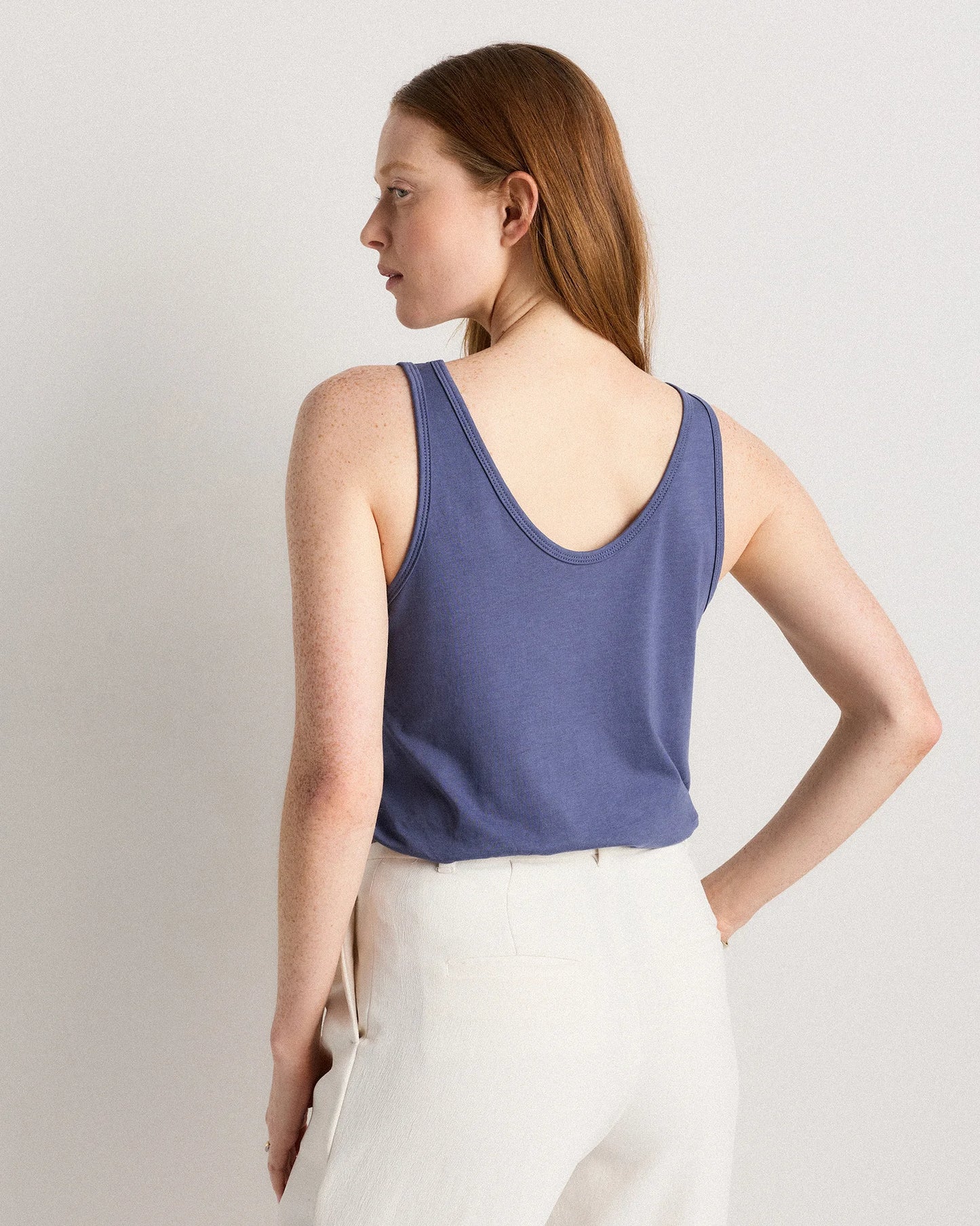 Cotton Modal Double Scoop Neck Tank - XS / Navy