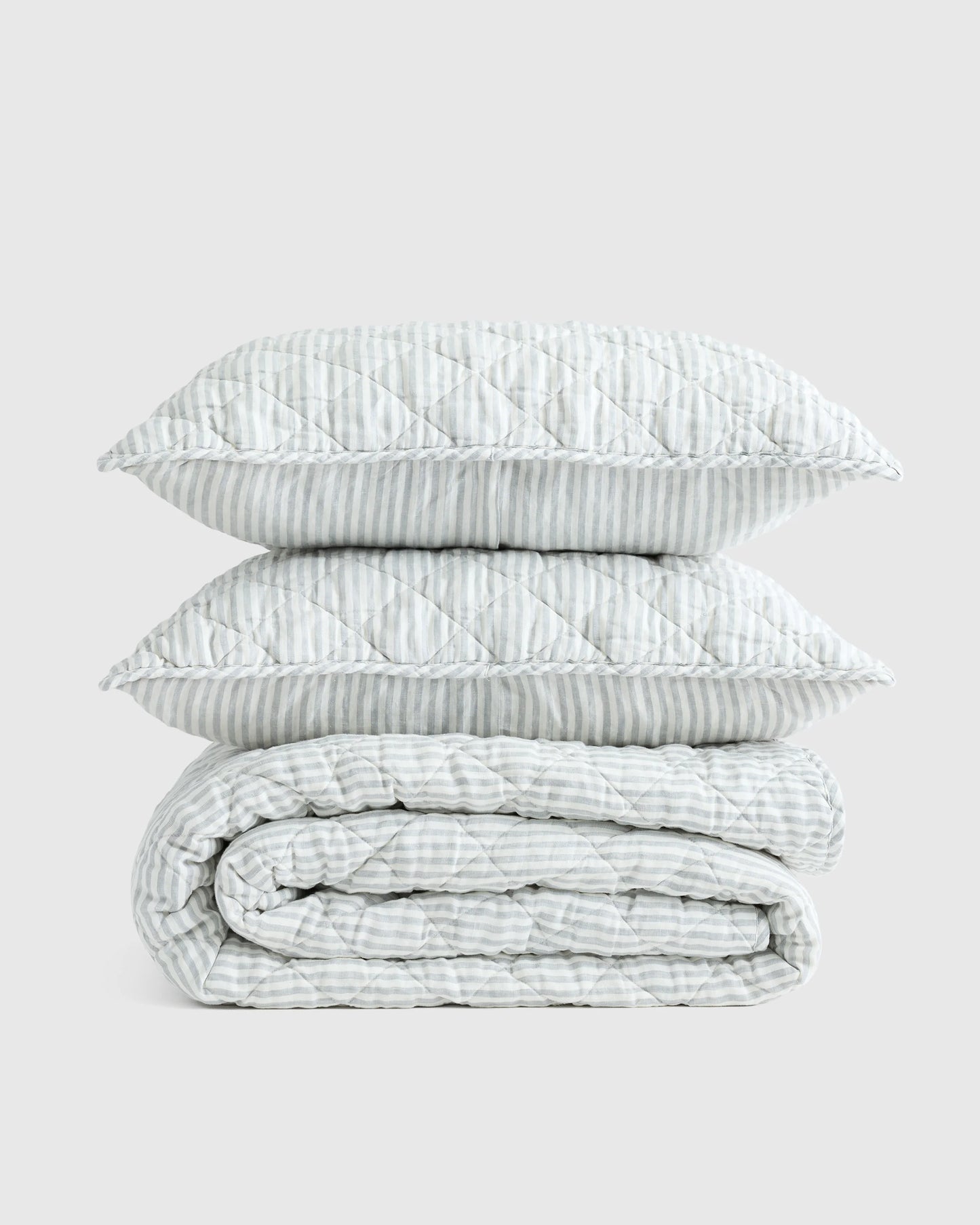 European Linen Stripe Quilt Set - Twin / Natural/White Stripe
