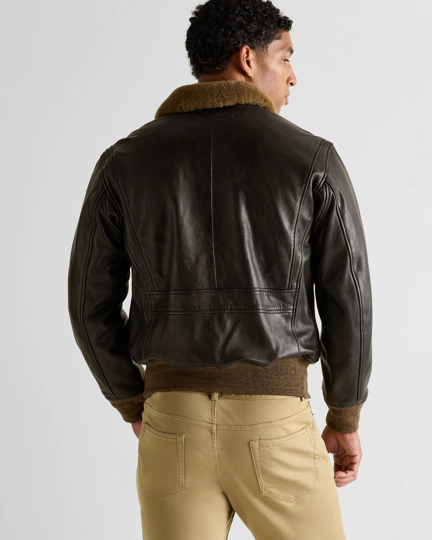 Shearling Collar Leather Flight Jacket - S / True Black