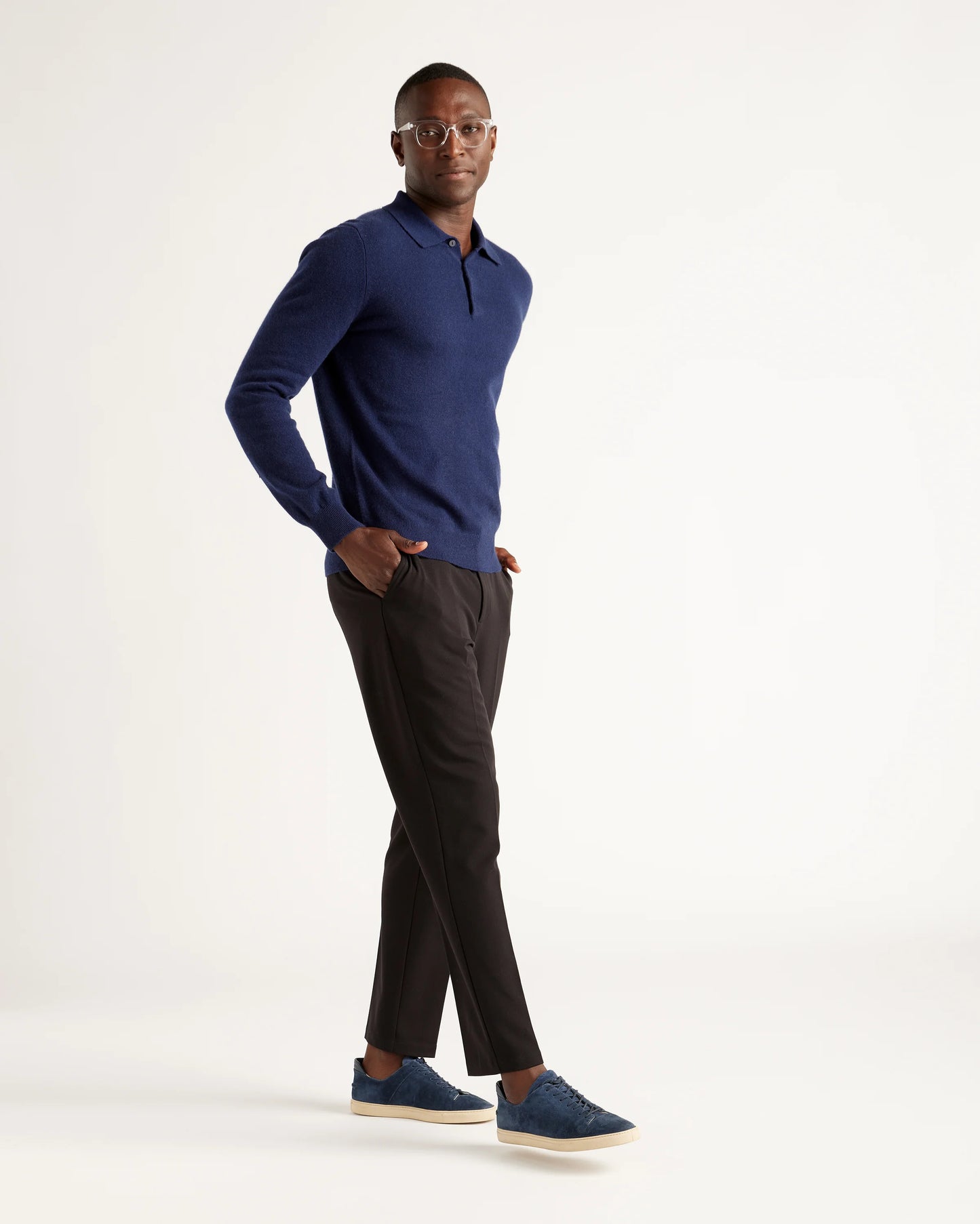 Mongolian Spring Cashmere Polo Sweater - S / Navy