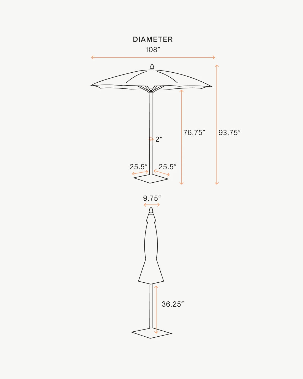 9' Round Sunbrella Outdoor Umbrella and Base - One Size / Natural/Black