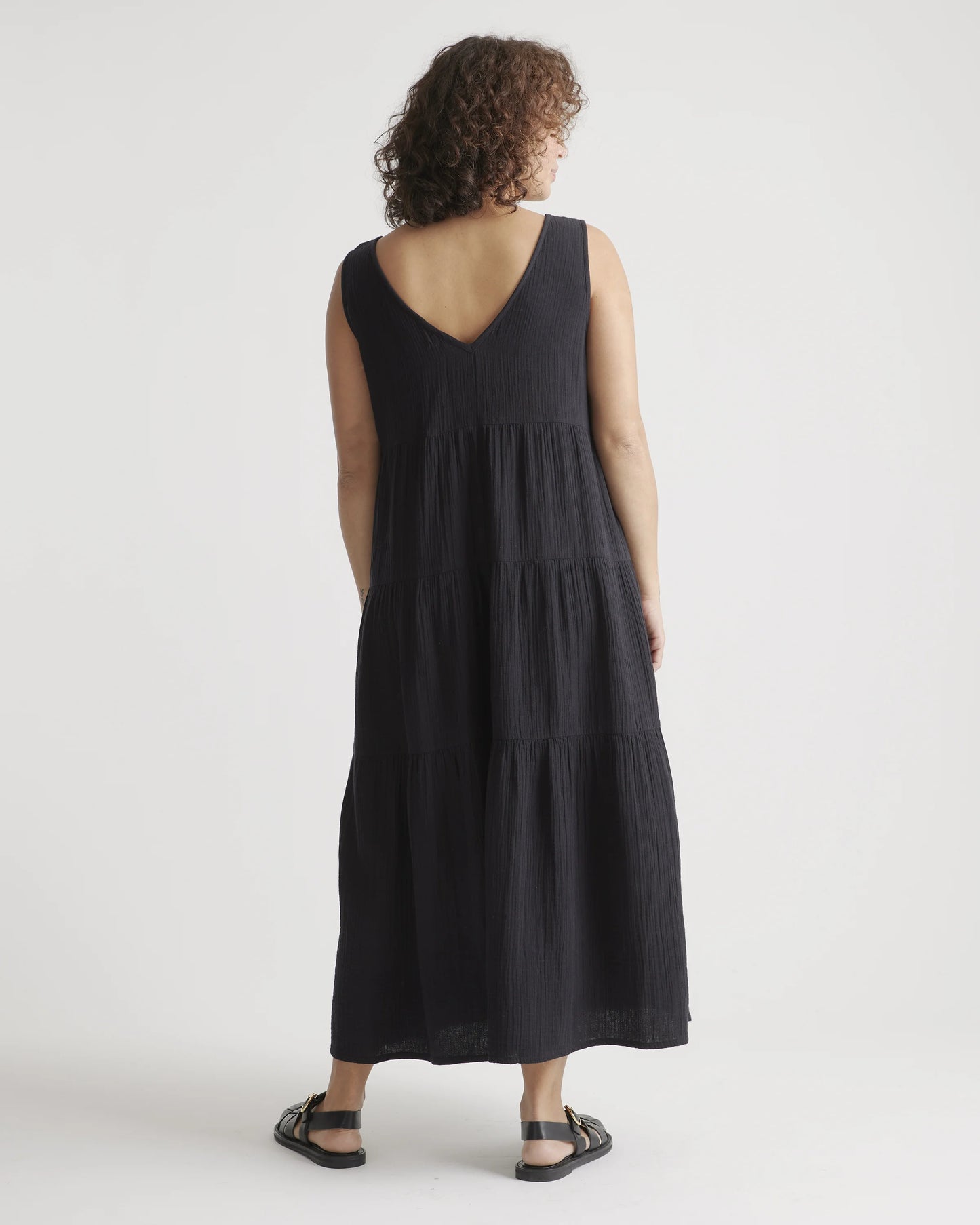 100% Organic Cotton Gauze Tiered Maxi Dress - XS / Indigo Blue
