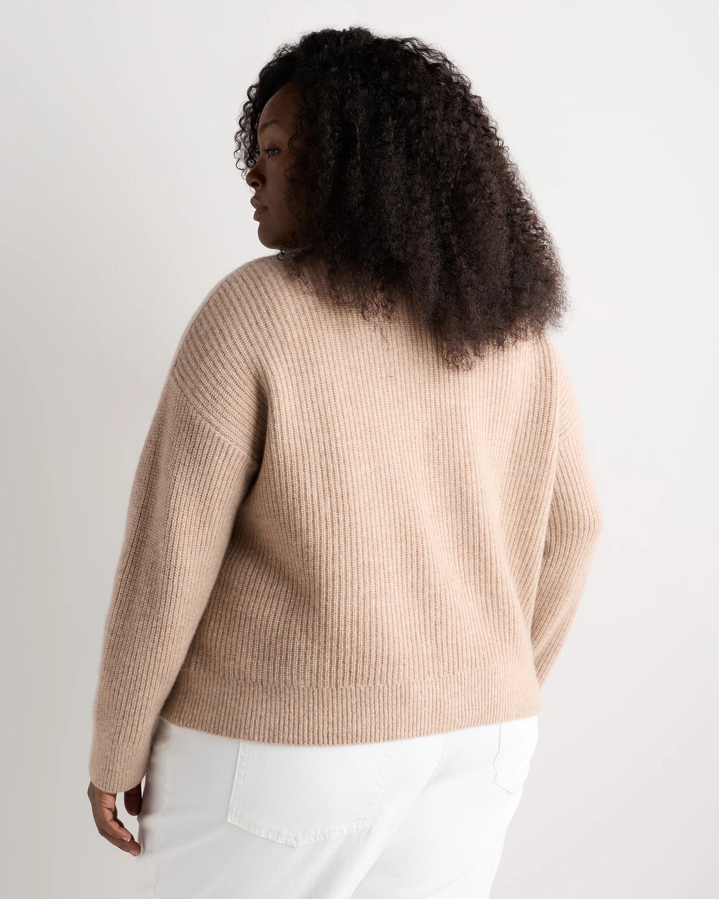 Mongolian Cashmere Fisherman Boxy Cropped Cardigan Sweater - 1X / Black