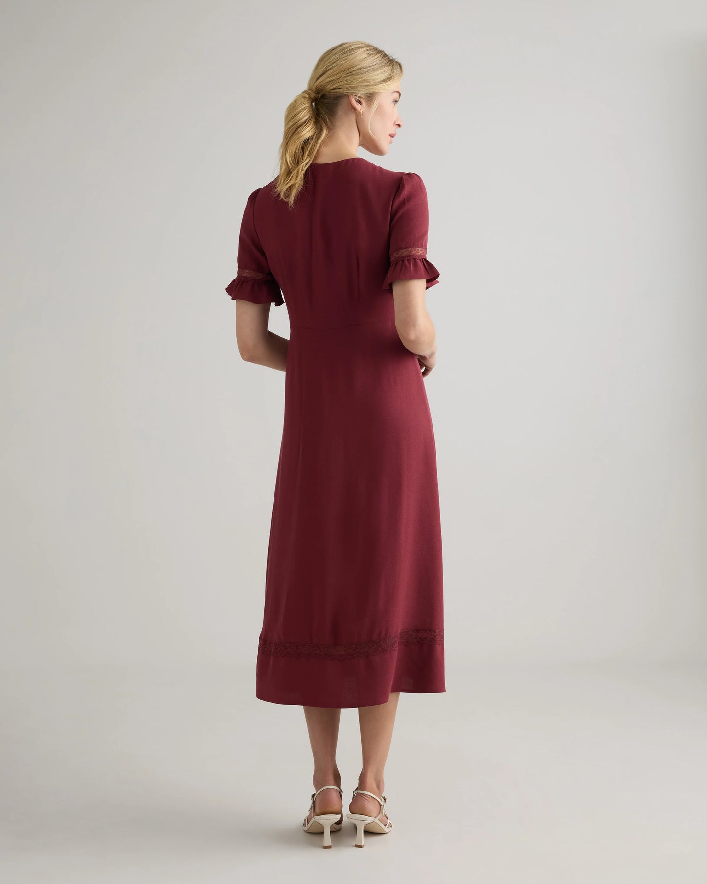 Lightweight Crepe Lace Inset Midi Dress - XS / Moonstone Blue