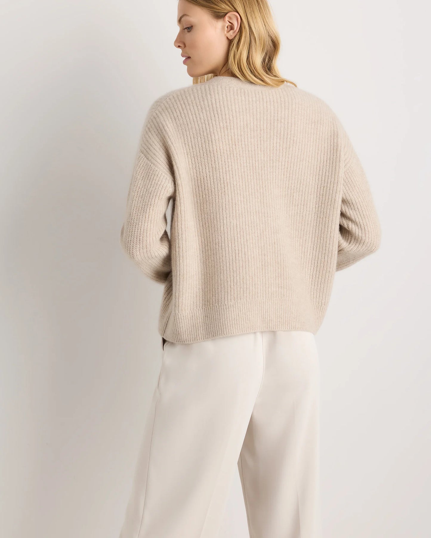 Mongolian Cashmere Fisherman Boxy Cropped Cardigan Sweater - XS / Undyed Natural Heather