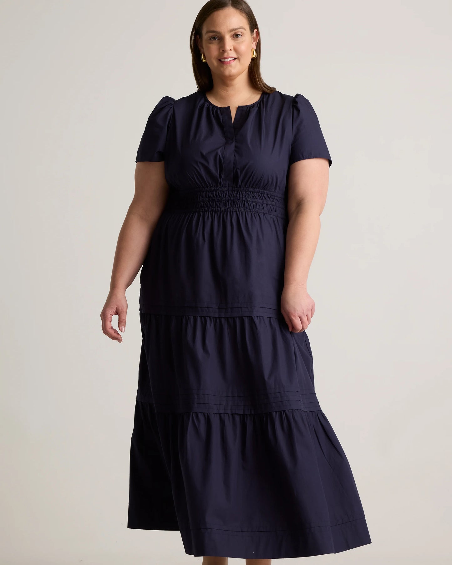 100% Organic Cotton Poplin Tiered Maxi Dress - 1X / Ocean Green