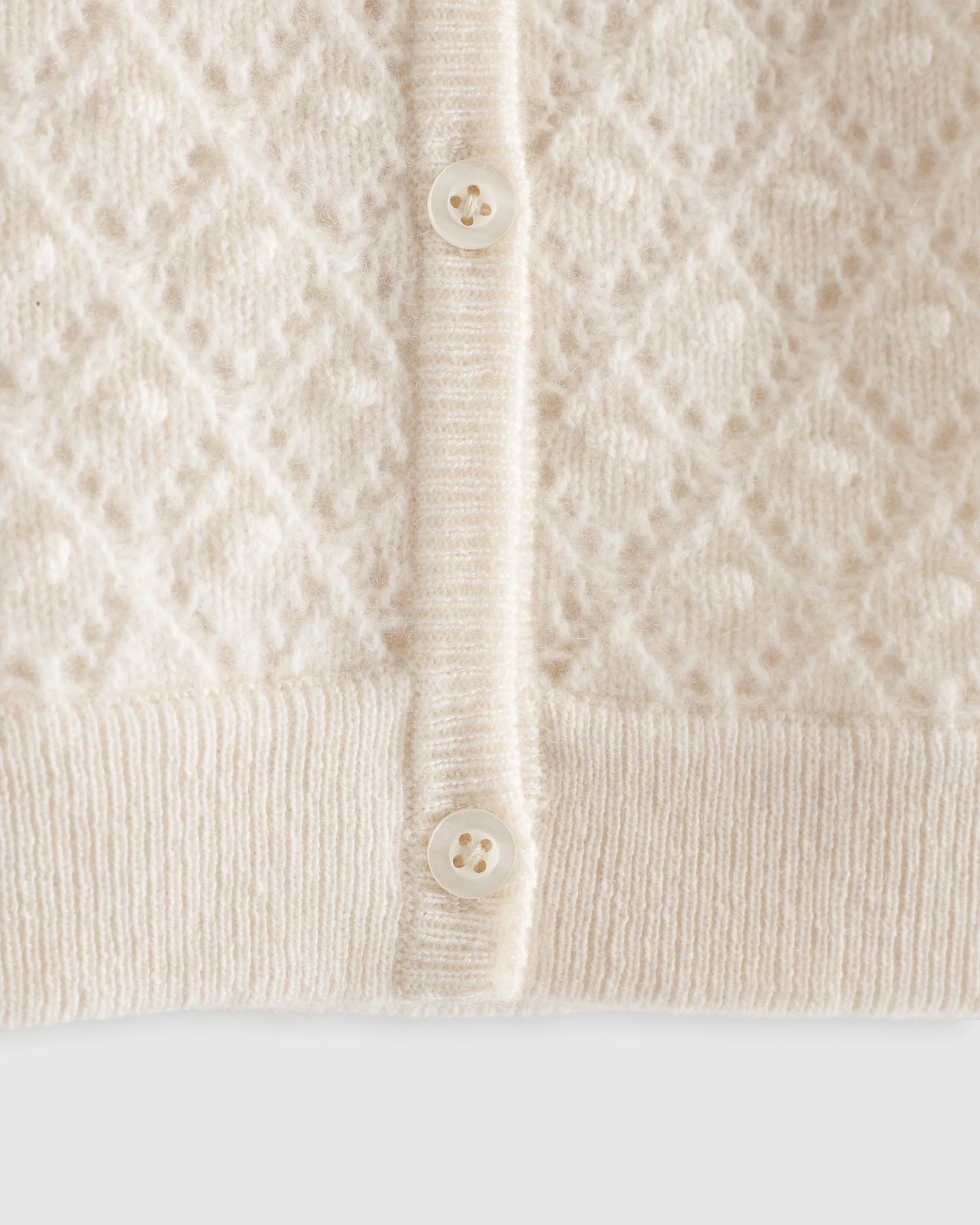 Washable Cashmere Pointelle Cardigan - 5T / Ivory