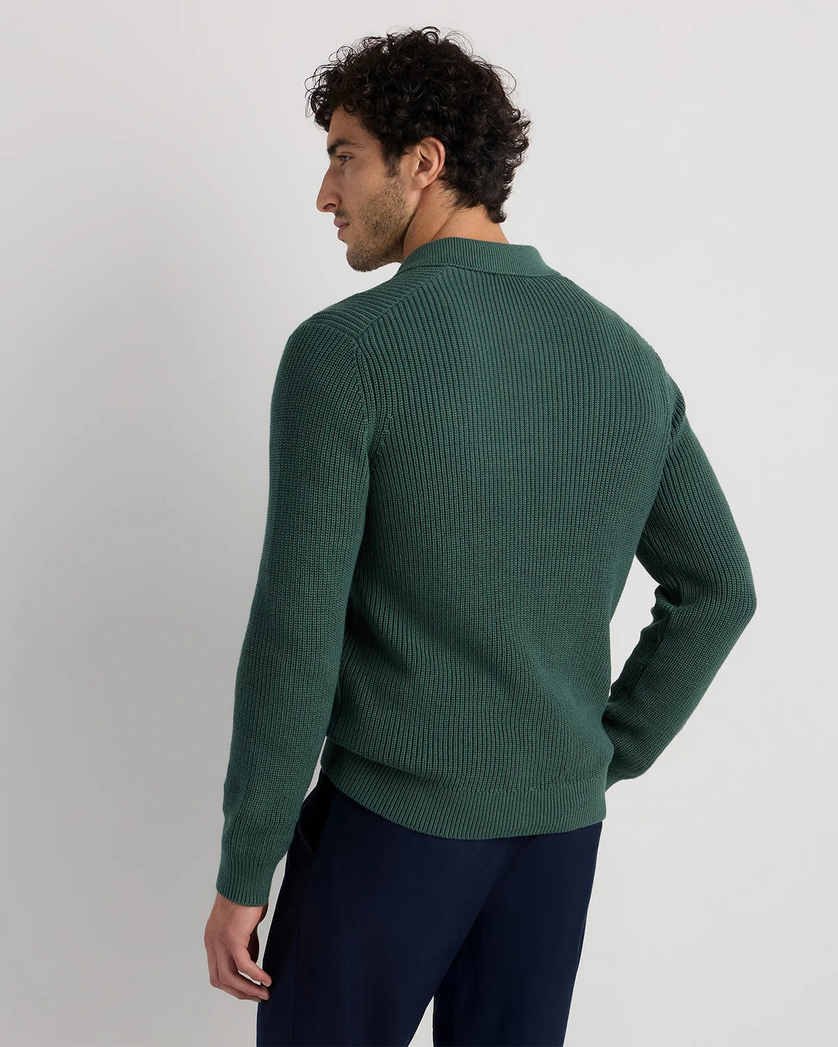 100% Organic Cotton Ribbed Polo Sweater - XS / Mid Heather Grey