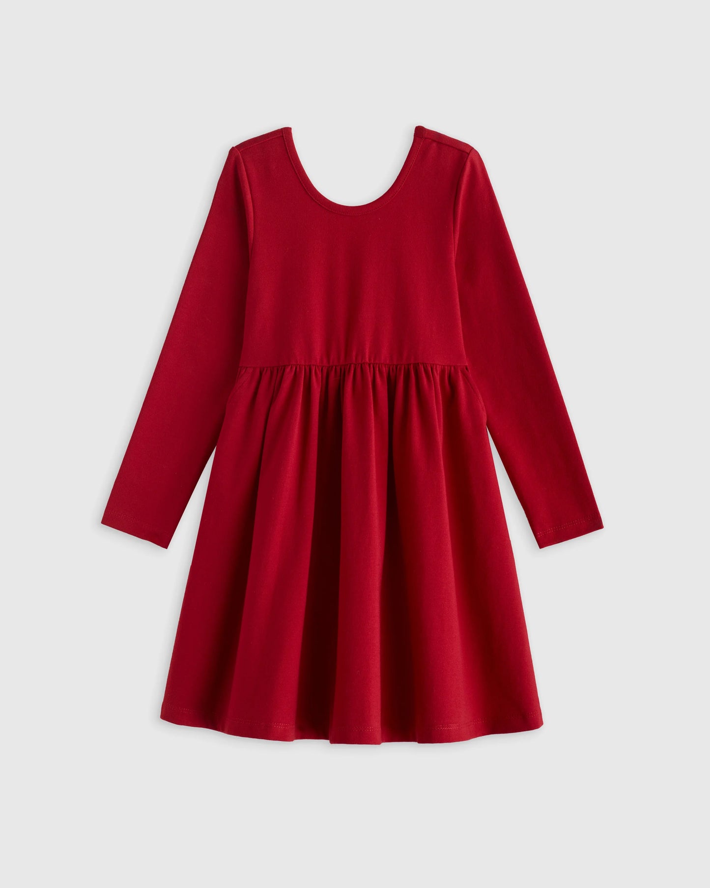 Organic Cotton Long Sleeve Skater Dress - 6 / Red Poppy Garden