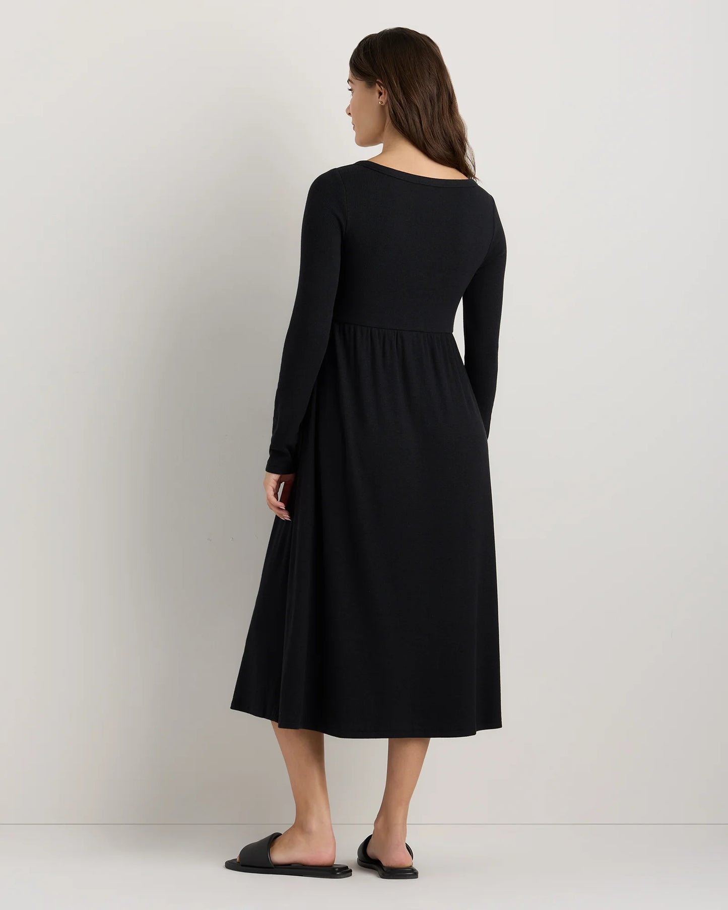 Bamboo Rib Maternity Long Sleeve Button Front Dress - XS / Classic White