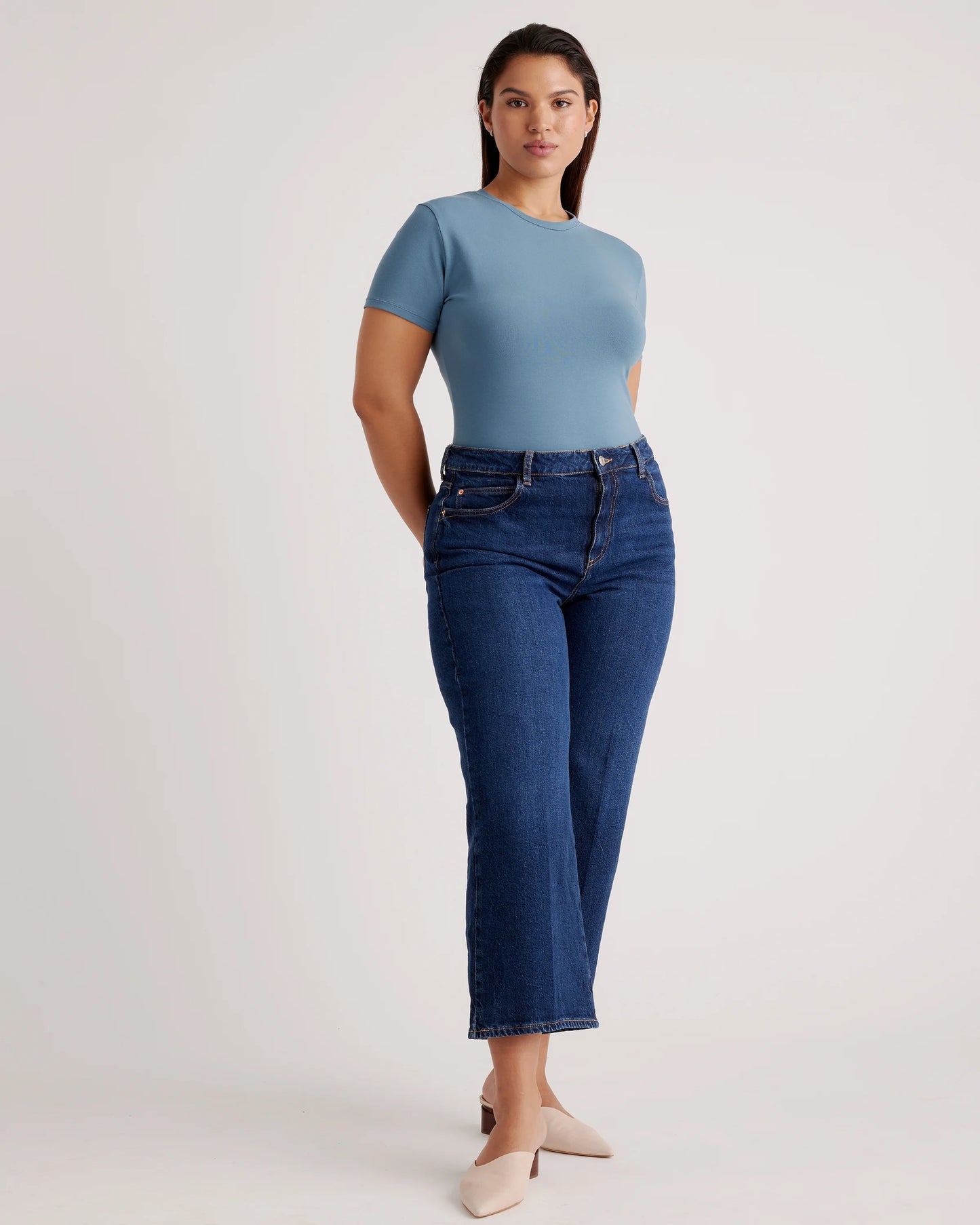 Stretch Cotton Jersey Short Sleeve Bodysuit - XS / Ocean