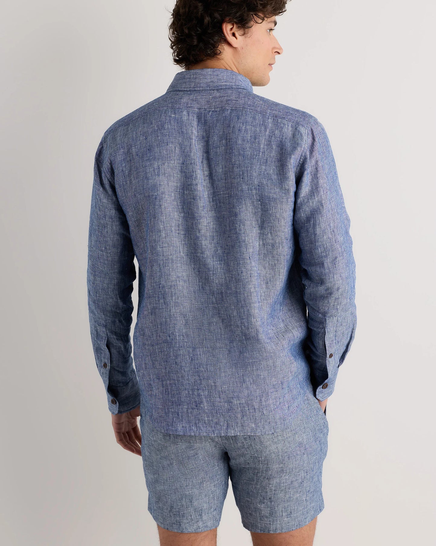 100% European Linen Utility Shirt - S / Taupe Brown Chambray