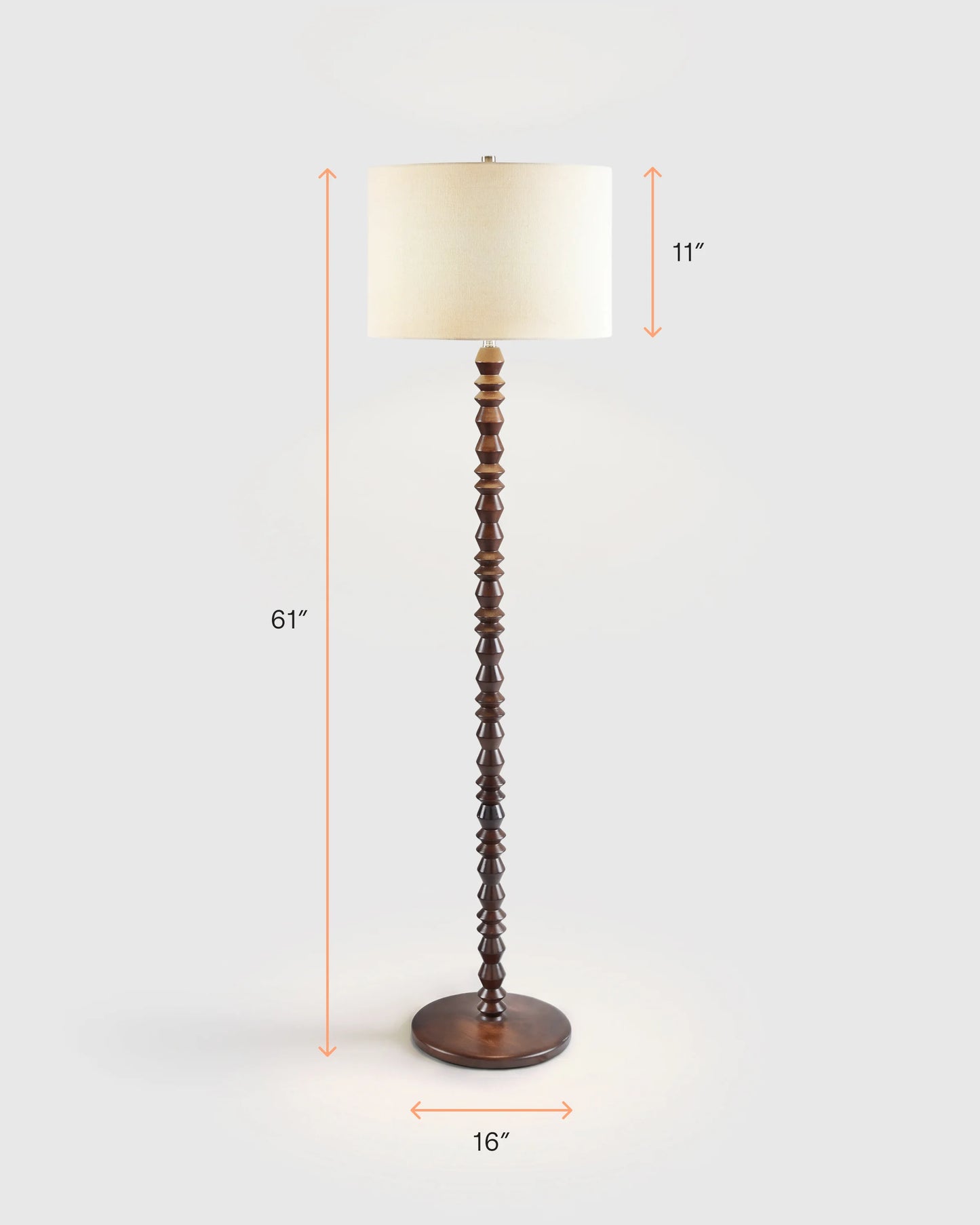 Faceted Wood Floor Lamp with Linen Shade - One Size / Brown