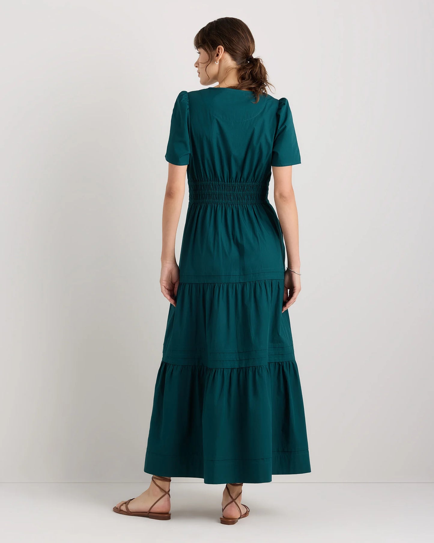100% Organic Cotton Poplin Tiered Maxi Dress - XS / Navy