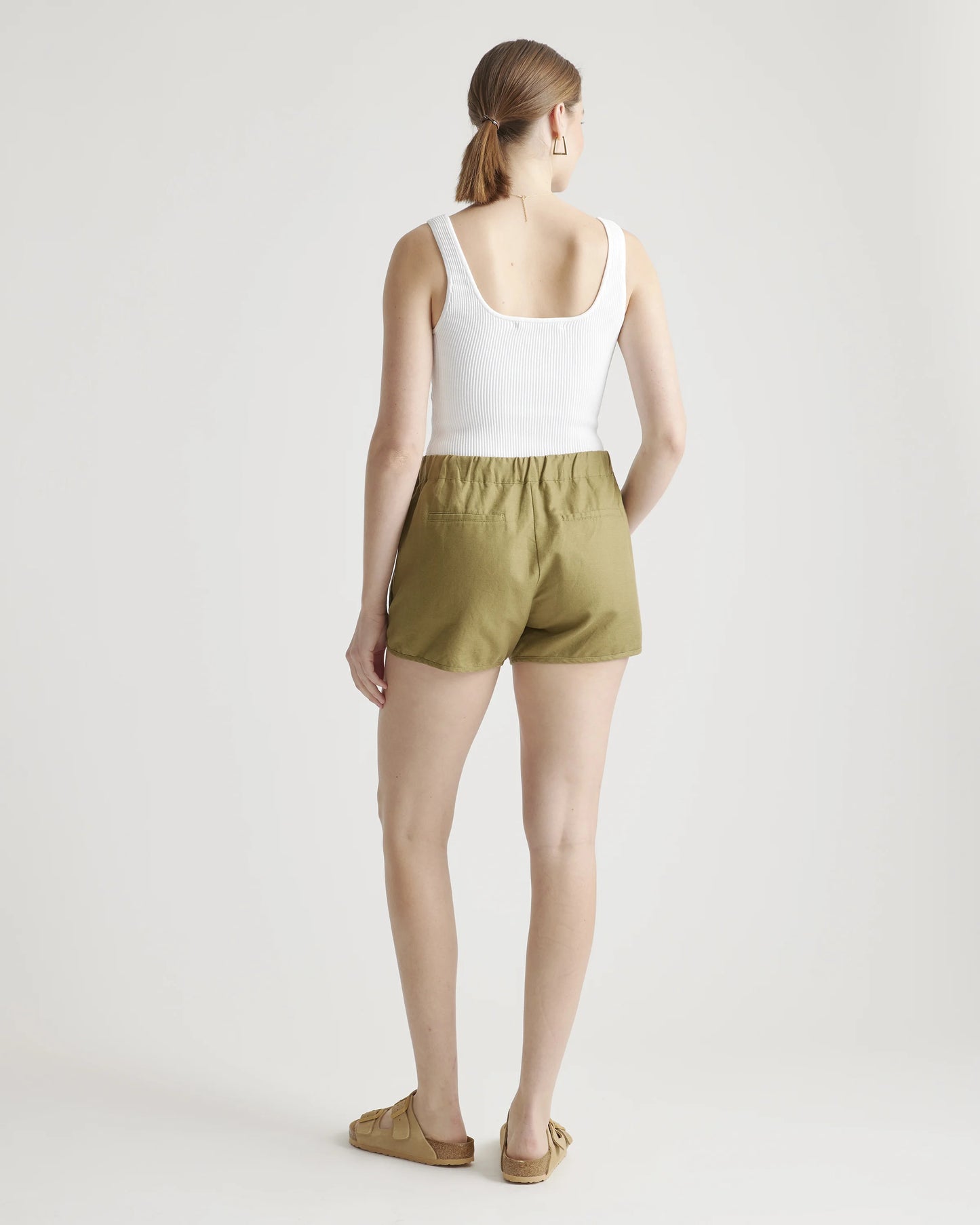 Cotton Linen Twill Pull On Shorts - XS / Army Green