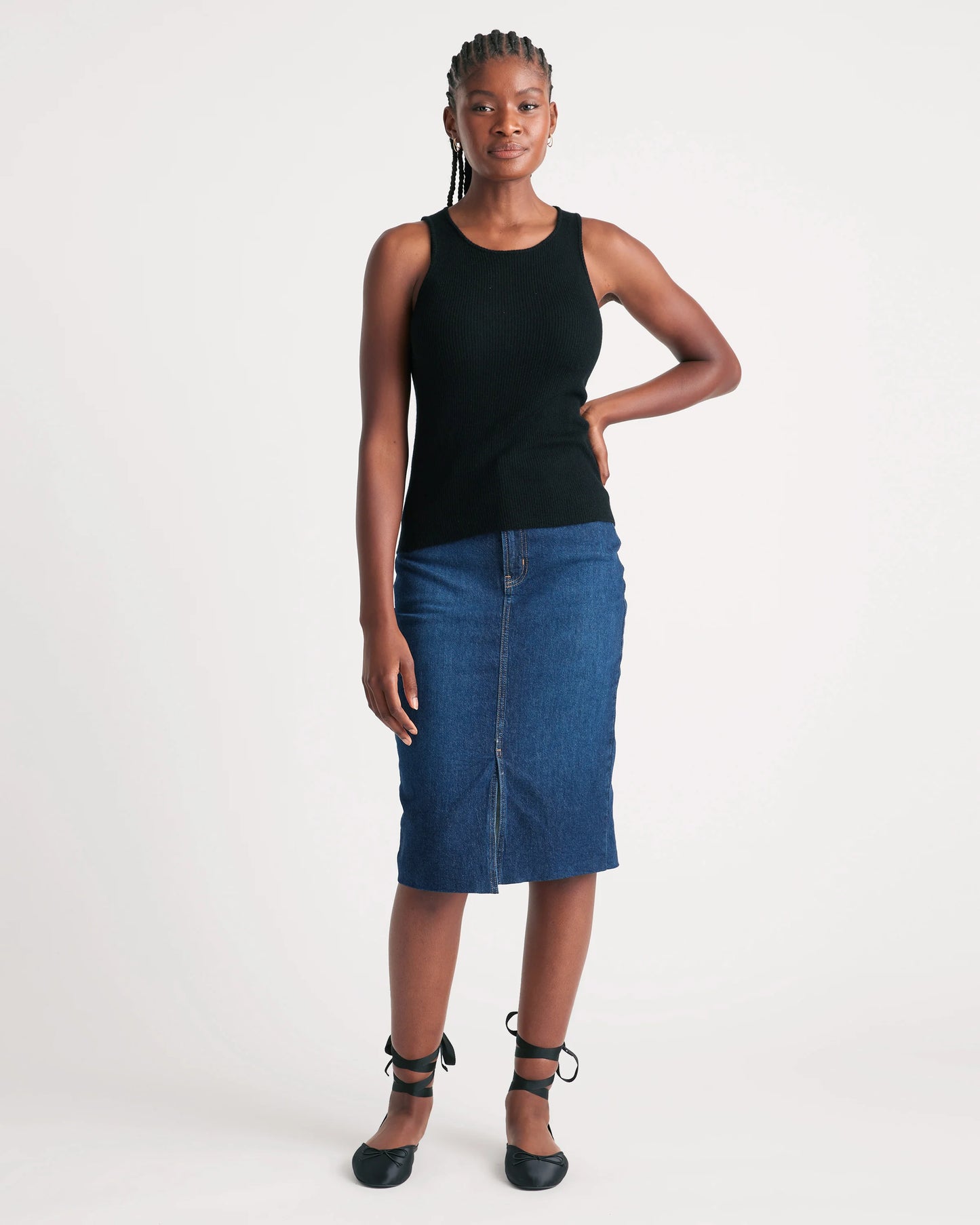 Featherweight Cashmere Ribbed Tank - XS / Charcoal