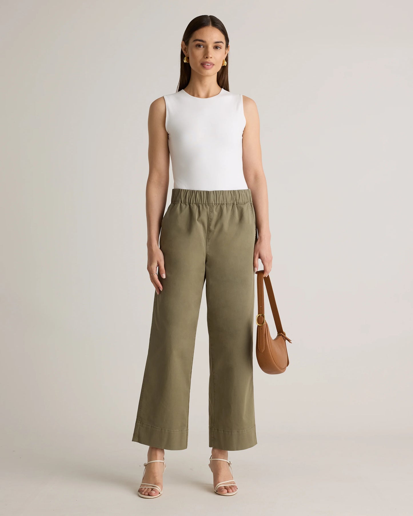 Organic Stretch Cotton Wide Leg Chino Pants - 0 / Olive