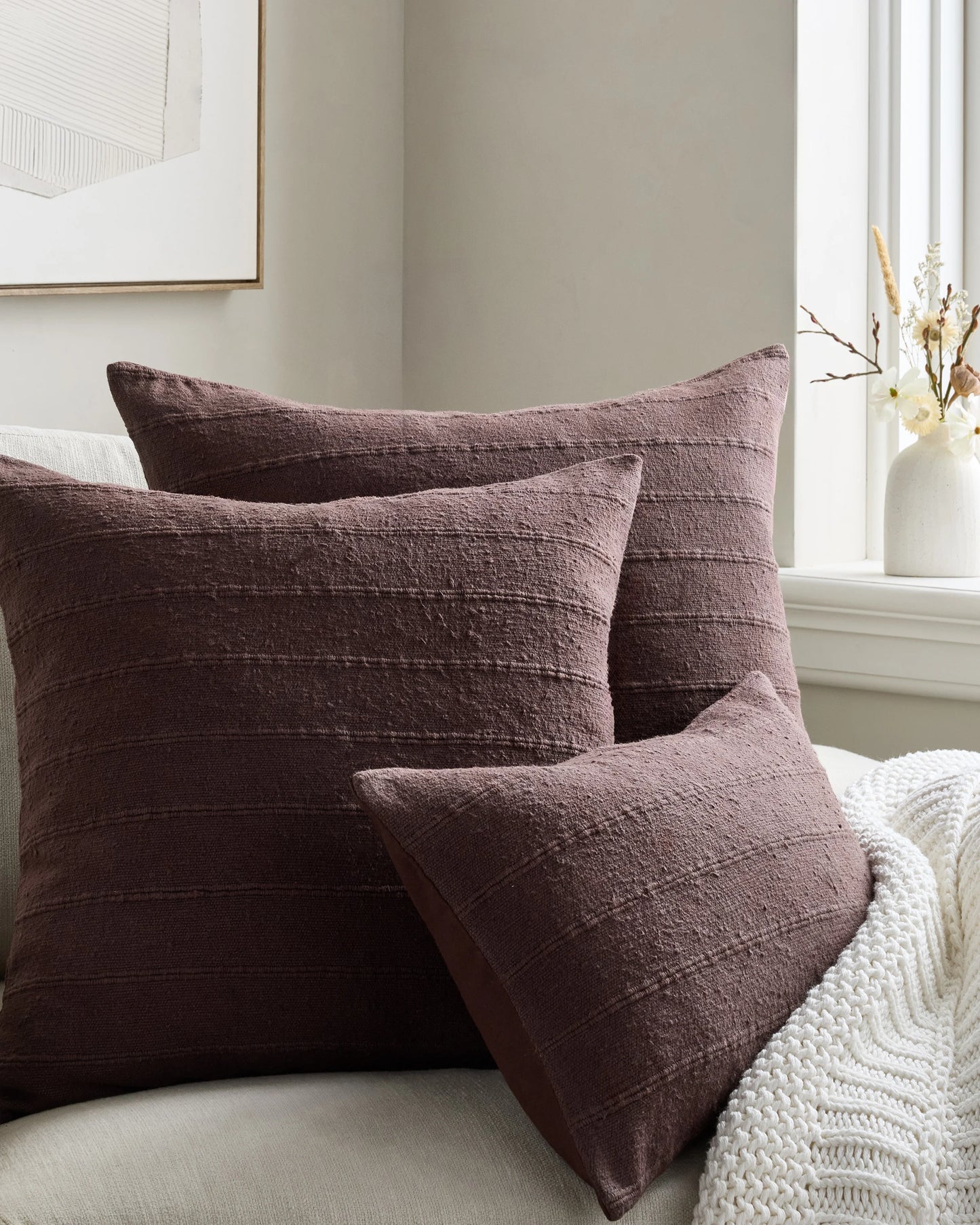Textured Striped Cotton Pillow Cover - 20x20 / Natural
