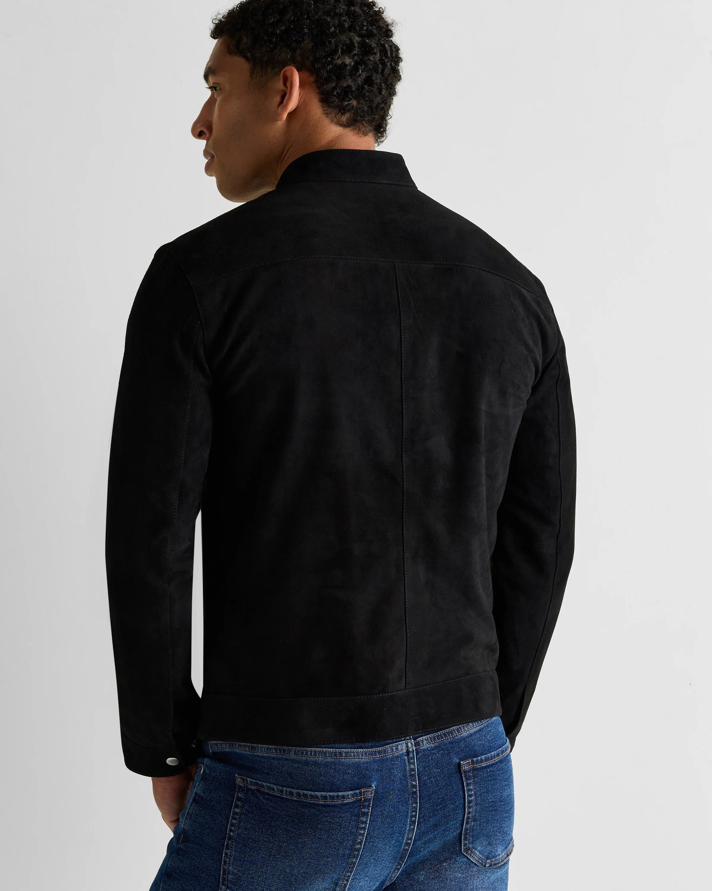 100% Suede Café Racer Jacket - S / Pecan Brown