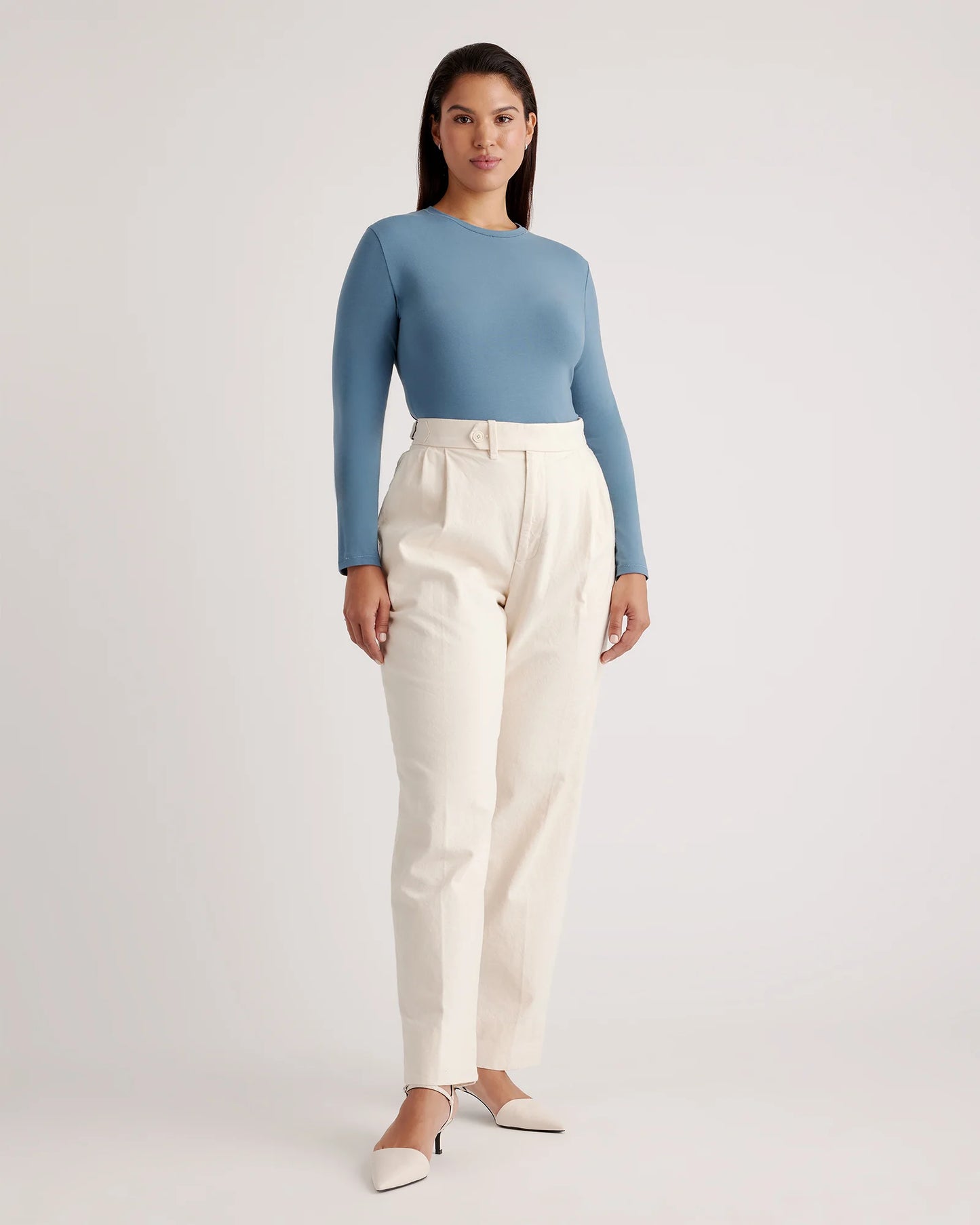 Stretch Cotton Jersey Long Sleeve Bodysuit - XS / Soft White