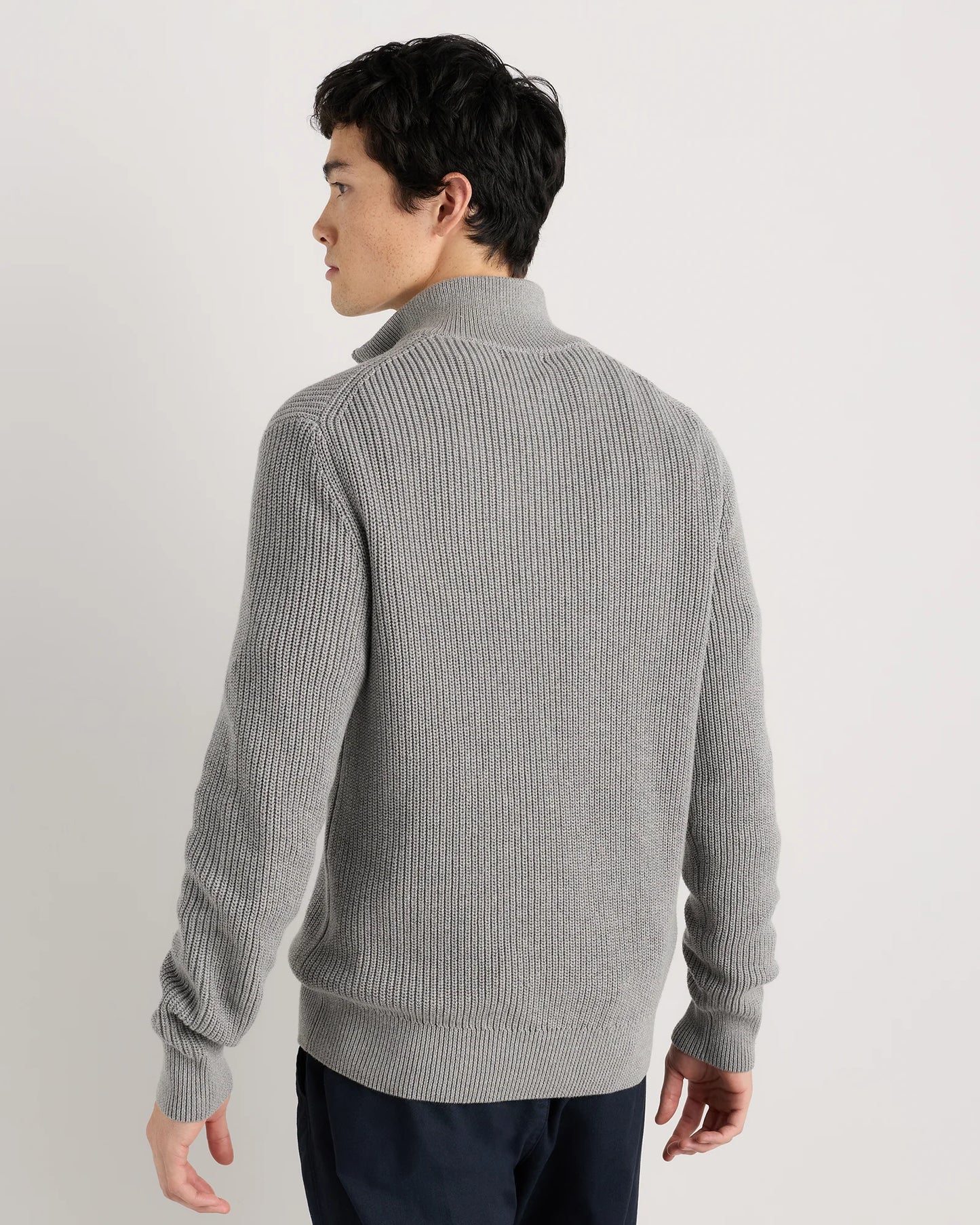 100% Organic Cotton Ribbed Quarter-Zip Sweater - S / Navy