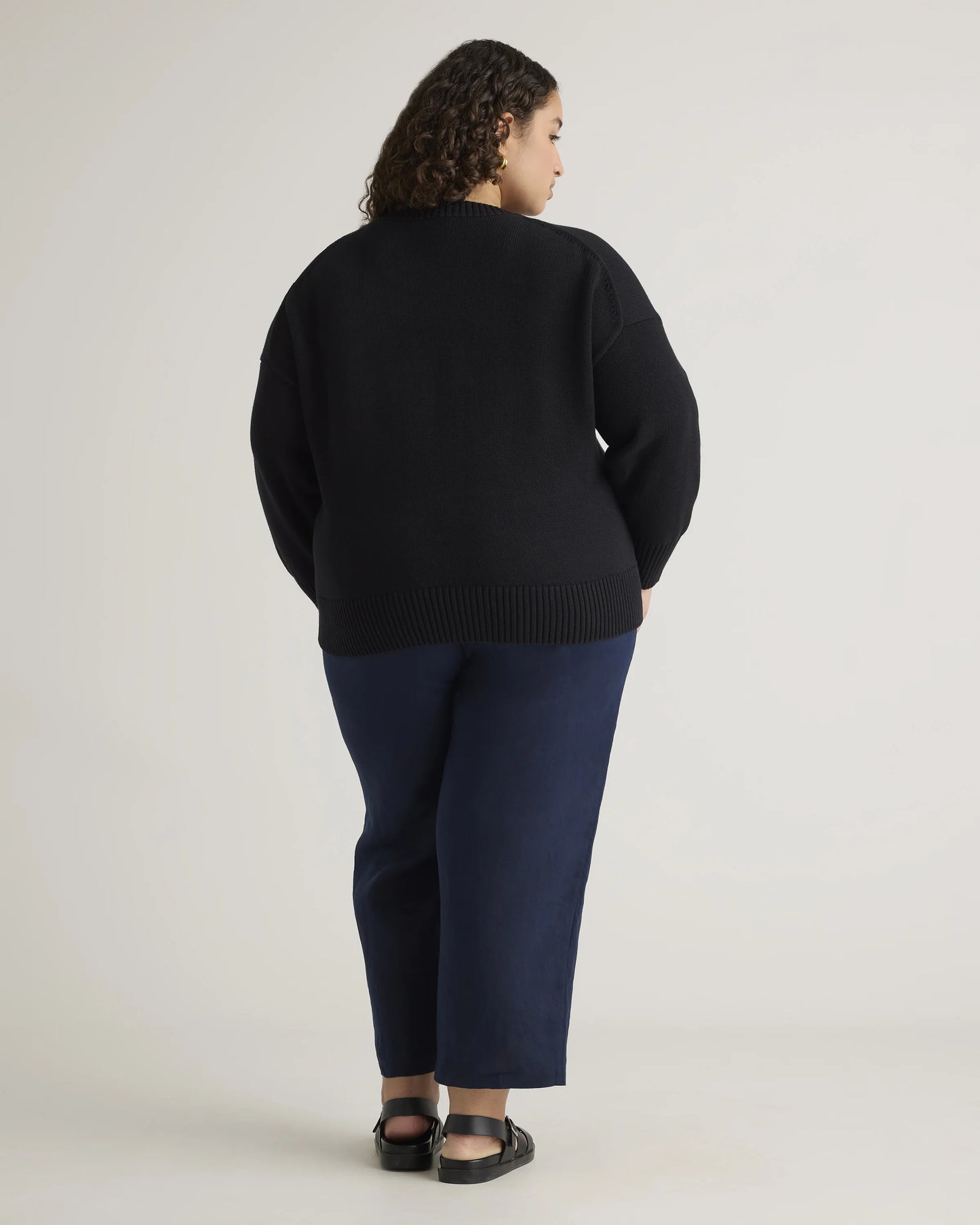 100% Organic Cotton Boyfriend Crew Sweater - 1X / Shell Pink
