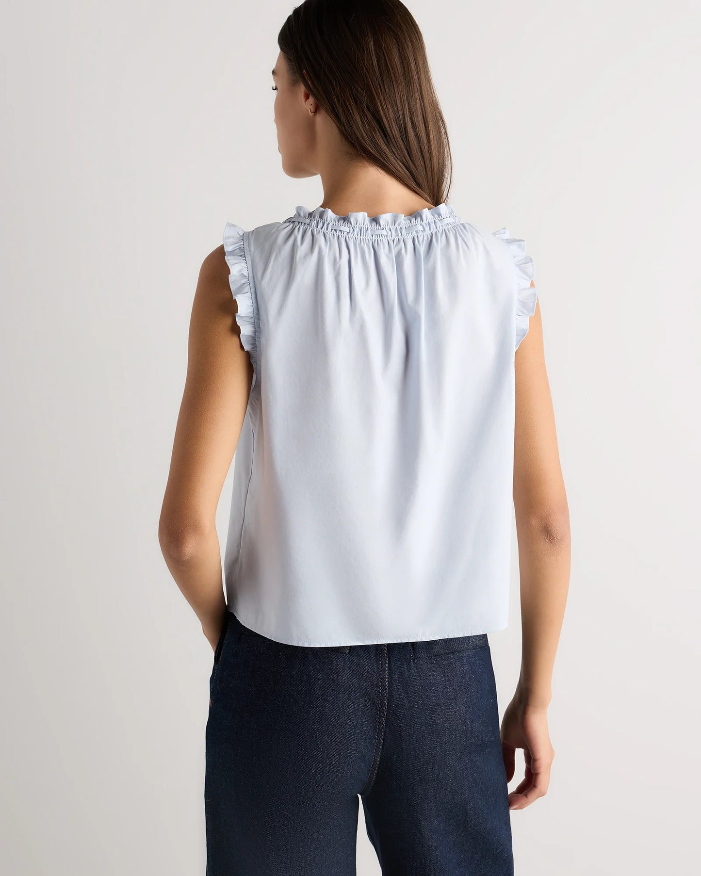 Cotton Viscose Voile Ruffle Trim Tank - XS / Classic Mini Gingham