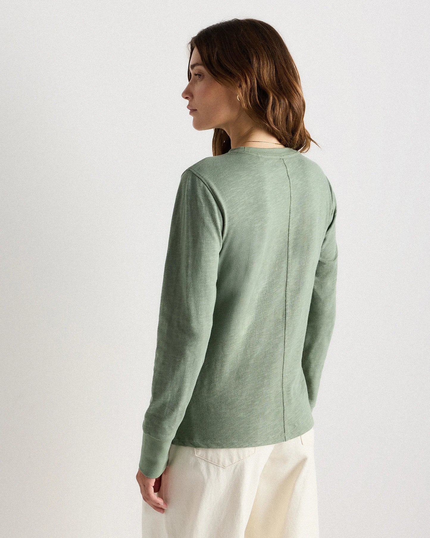 100% Organic Cotton Slub Long Sleeve Tee - XS / Smoked Thyme Green
