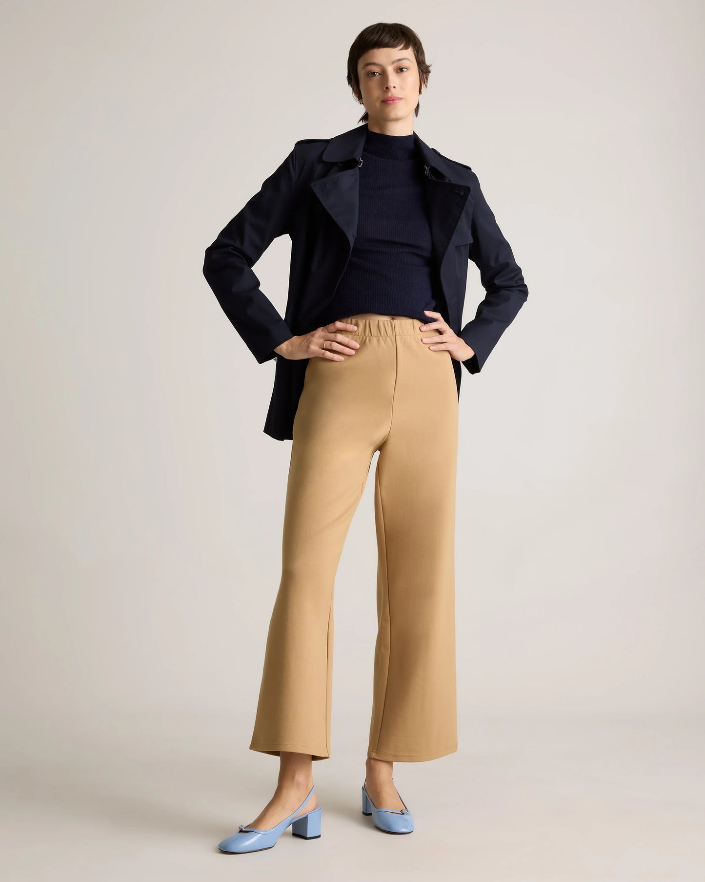 Organic Cotton Double Knit Wide Leg Pants - XS / Bold Black