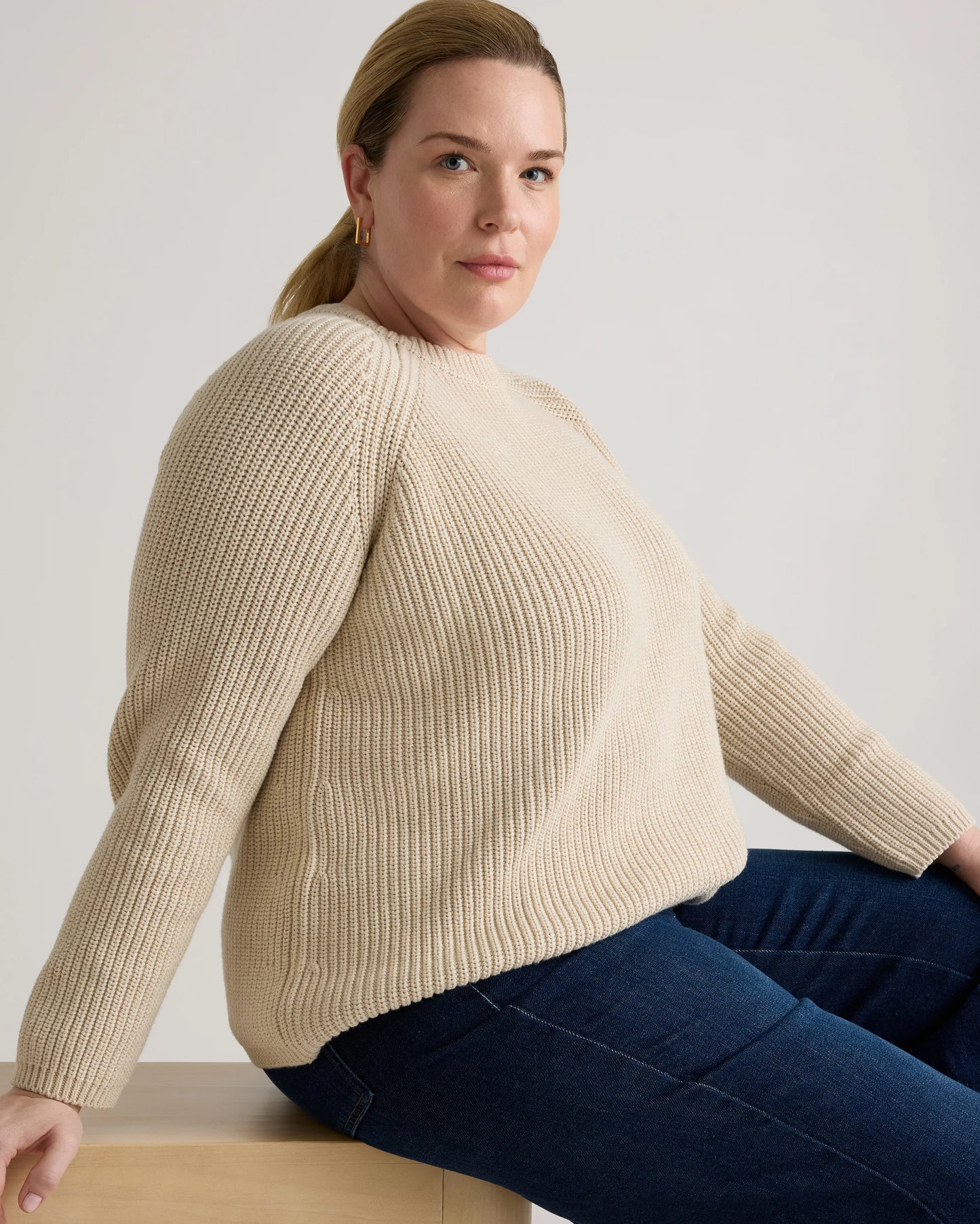 100% Organic Cotton Fisherman Crew Sweater - 1X / Blue Sapphire
