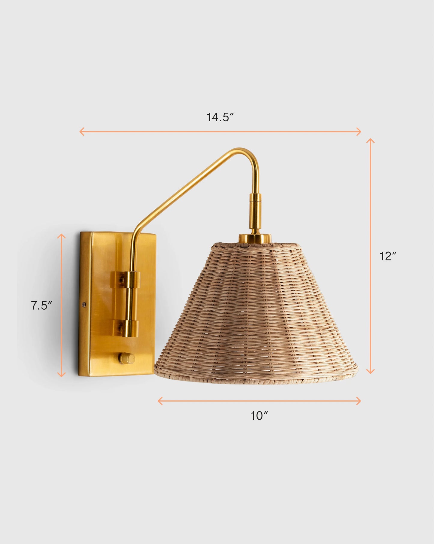 Articulating Sconce with Rattan Shade - One Size / Brass