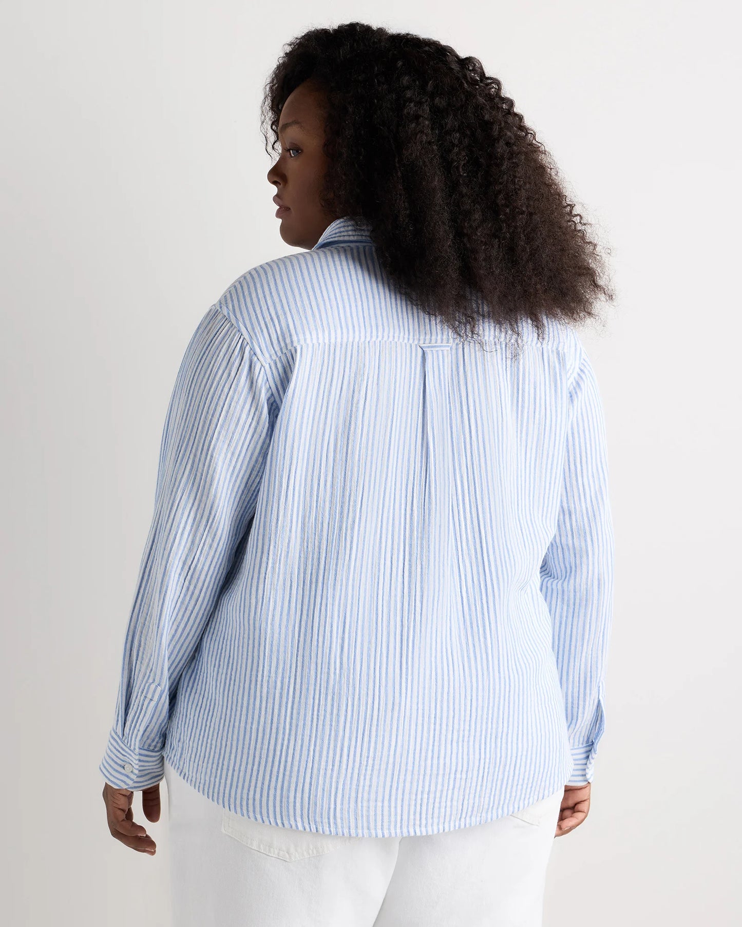 100% Organic Cotton Gauze Long Sleeve Shirt - 1X / White