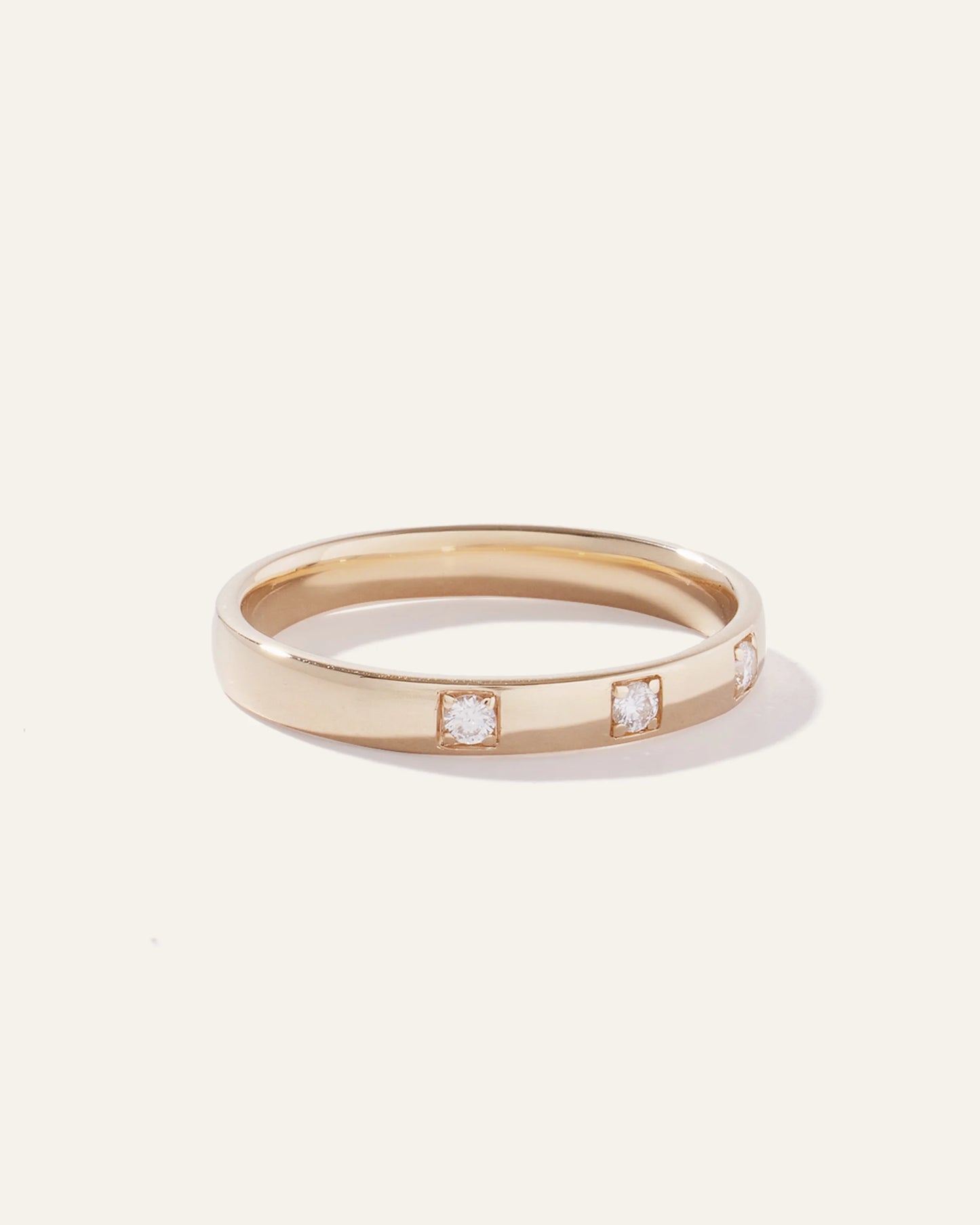 14K Gold Diamond 3 Stone Inlay Band - 4 / Yellow Gold